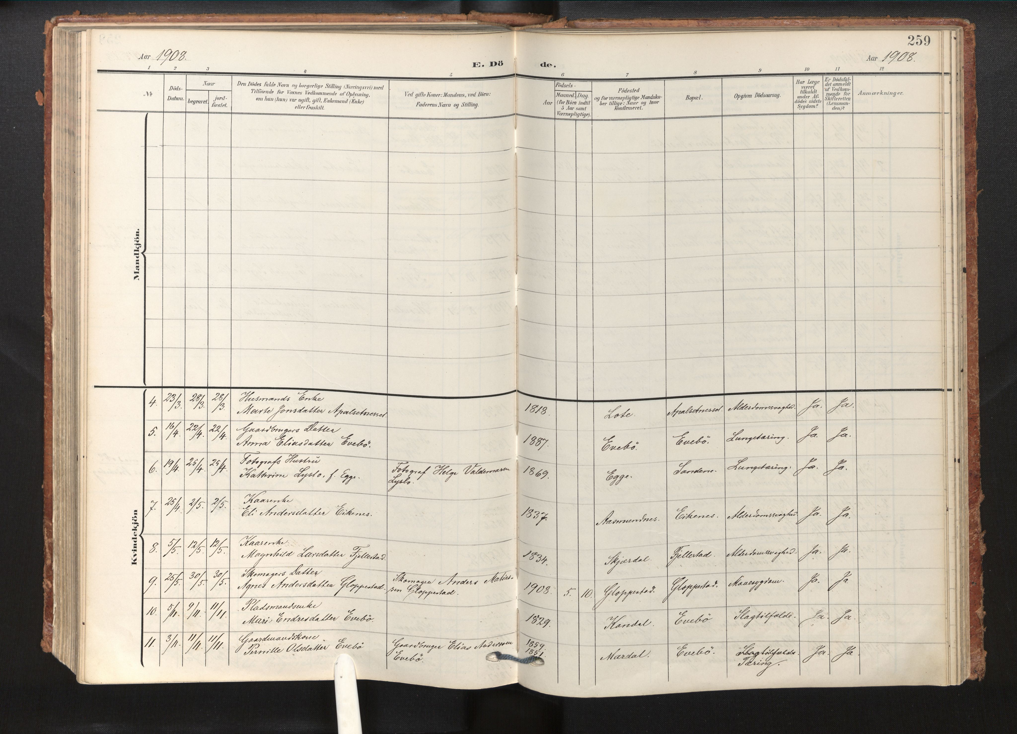 Gloppen sokneprestembete, SAB/A-80101/H/Haa/Haab/L0002: Parish register (official) no. B 2, 1906-1932, p. 258b-259a