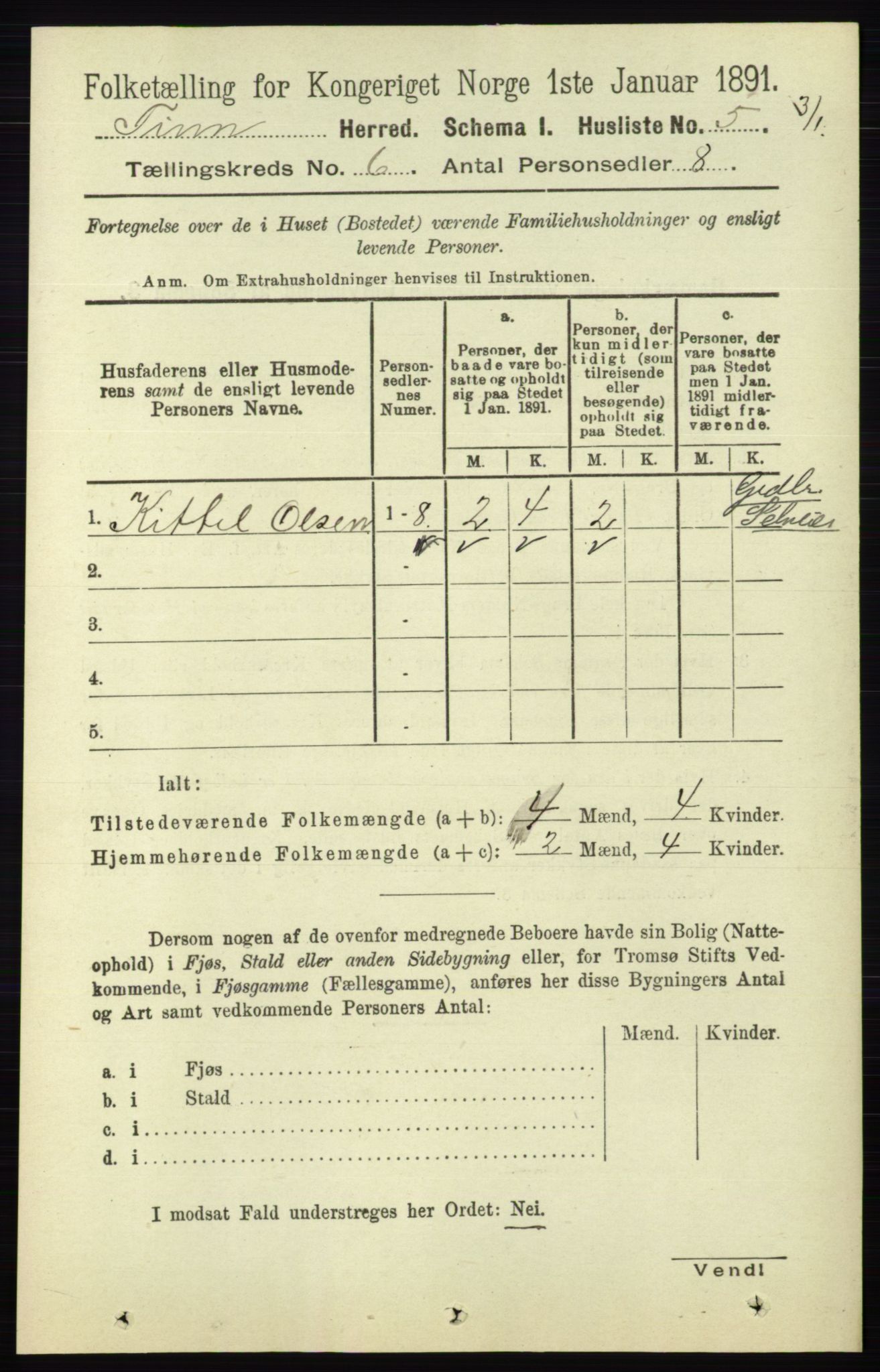 RA, 1891 census for 0826 Tinn, 1891, p. 1163