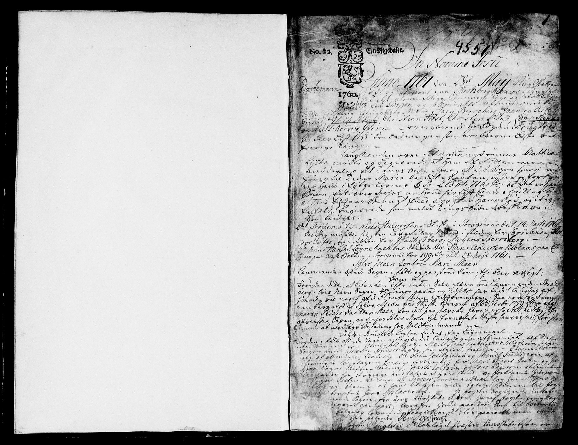 Bamble sorenskriveri, SAKO/A-214/F/Fa/Faa/L0017: Tingbok, 1761-1766, p. 1