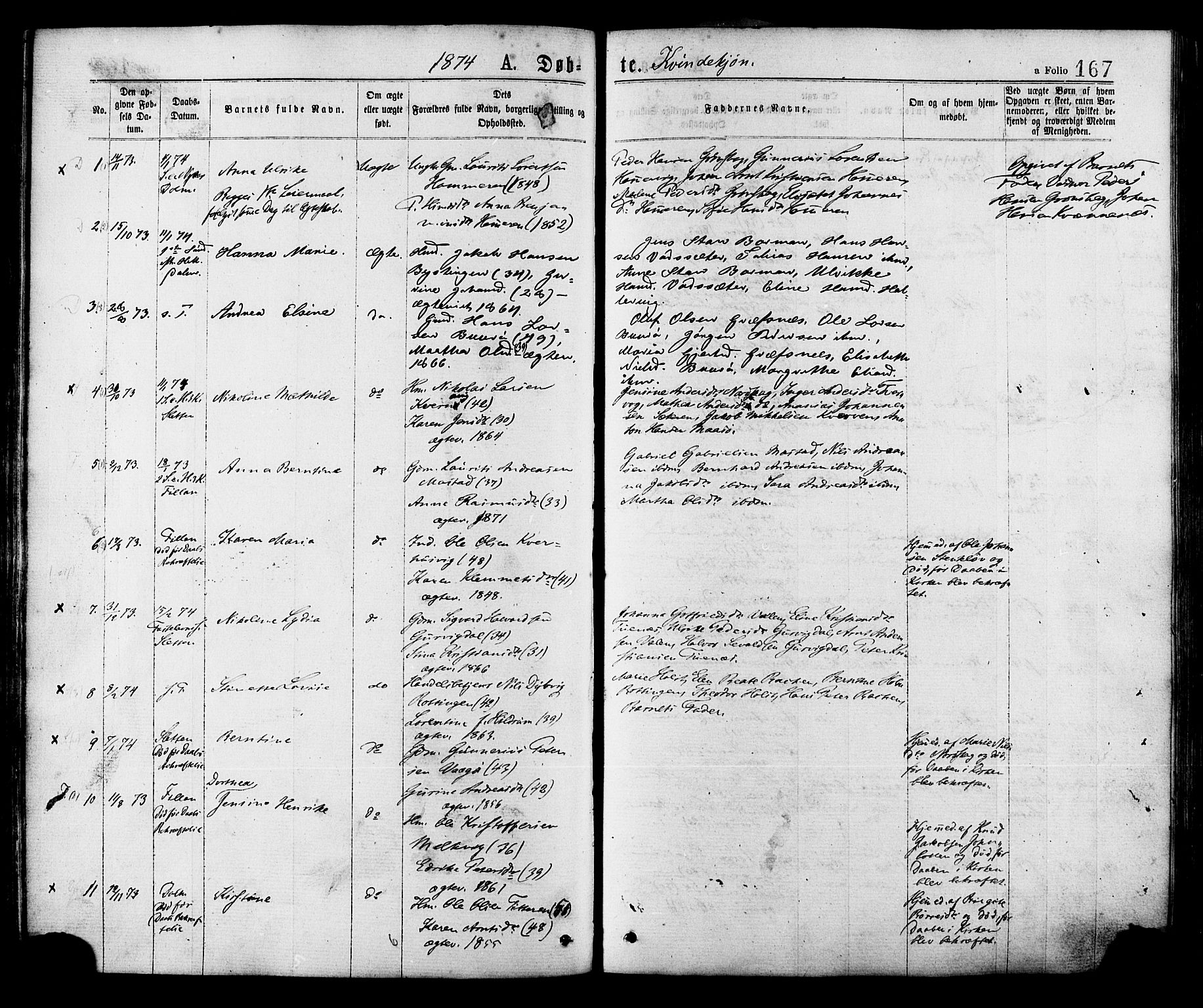 Ministerialprotokoller, klokkerbøker og fødselsregistre - Sør-Trøndelag, AV/SAT-A-1456/634/L0532: Parish register (official) no. 634A08, 1871-1881, p. 167