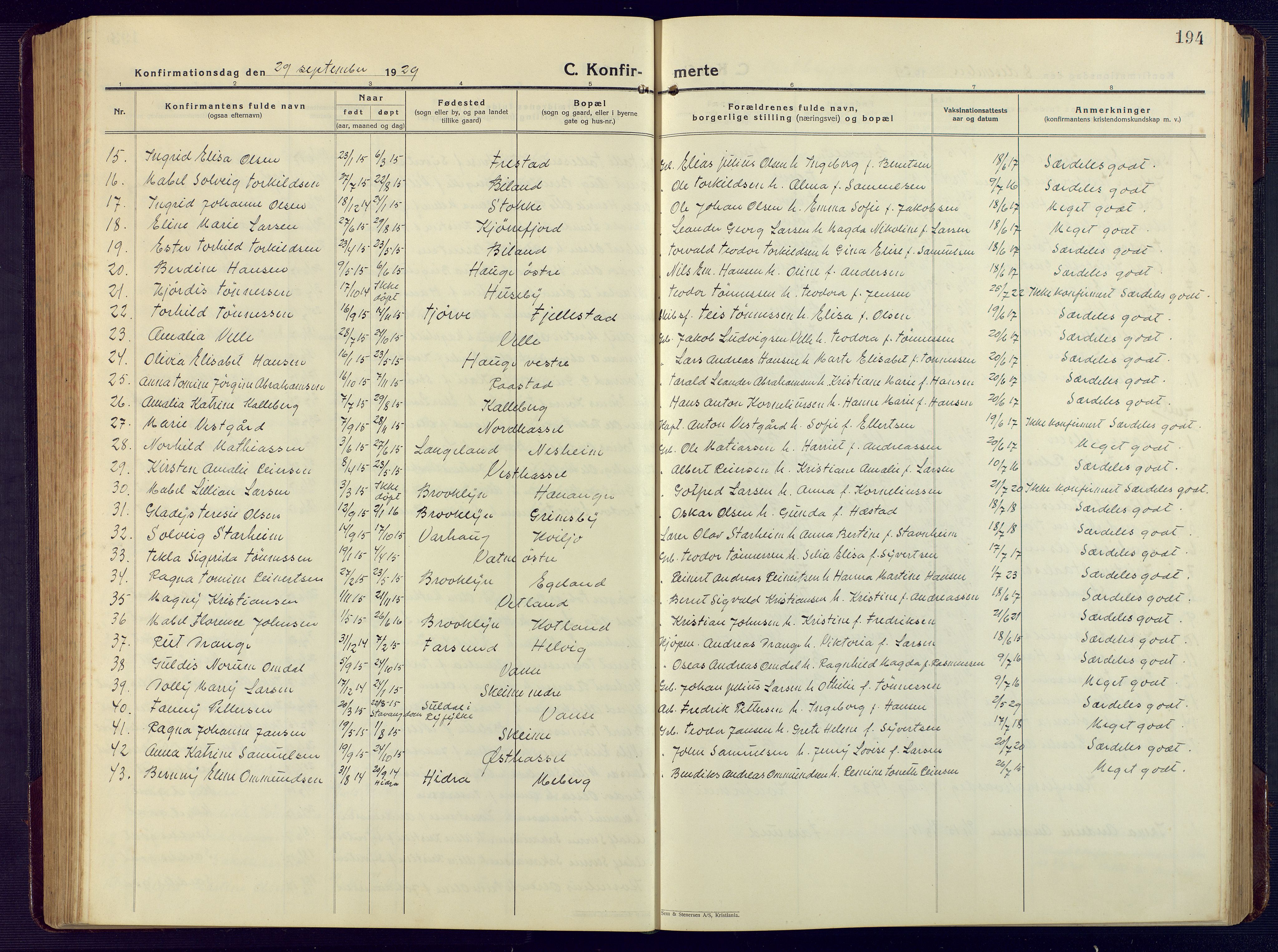 Lista sokneprestkontor, AV/SAK-1111-0027/F/Fb/L0006: Parish register (copy) no. B 6, 1924-1947, p. 194