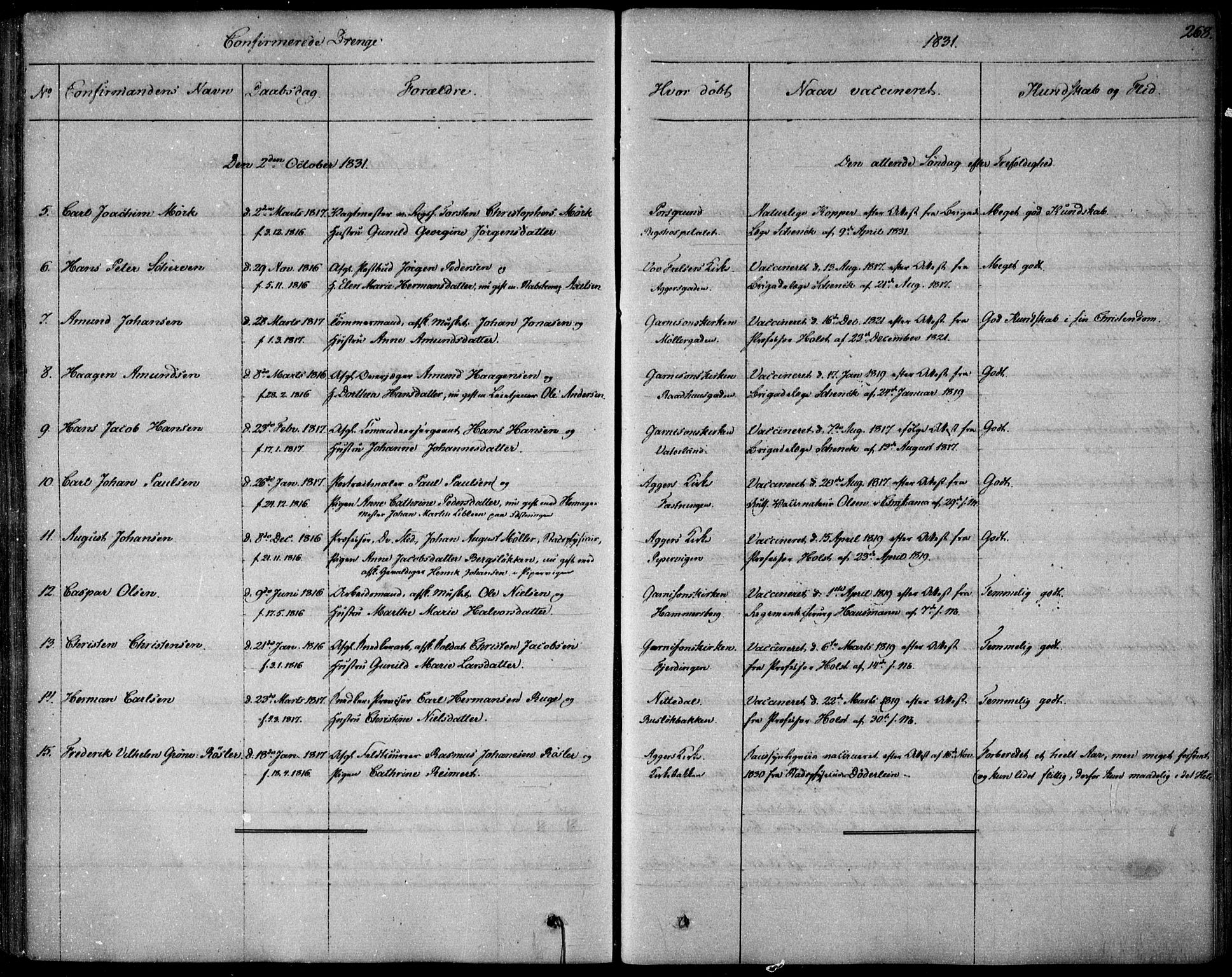 Garnisonsmenigheten Kirkebøker, SAO/A-10846/F/Fa/L0006: Parish register (official) no. 6, 1828-1841, p. 268
