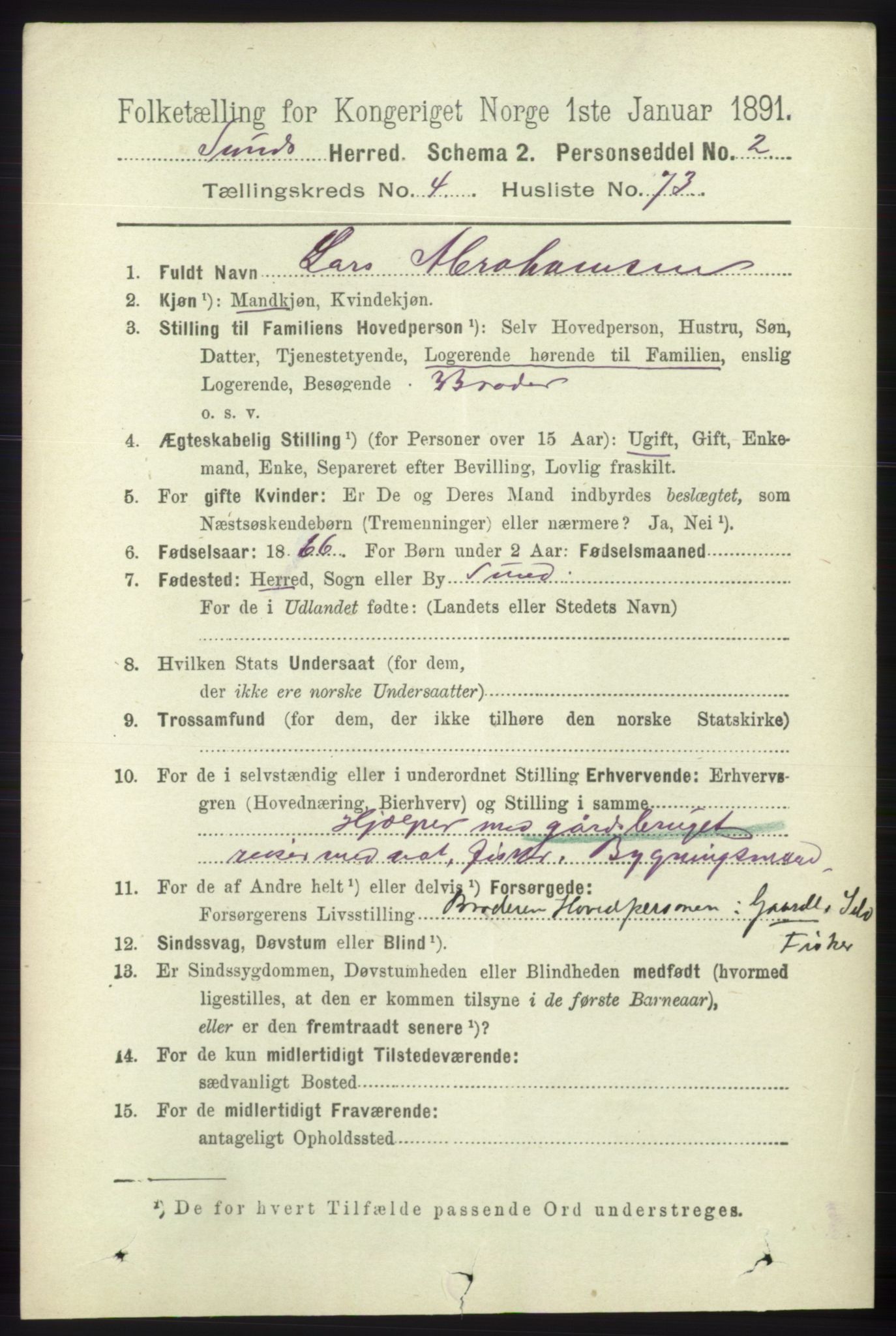 RA, 1891 census for 1245 Sund, 1891, p. 2321