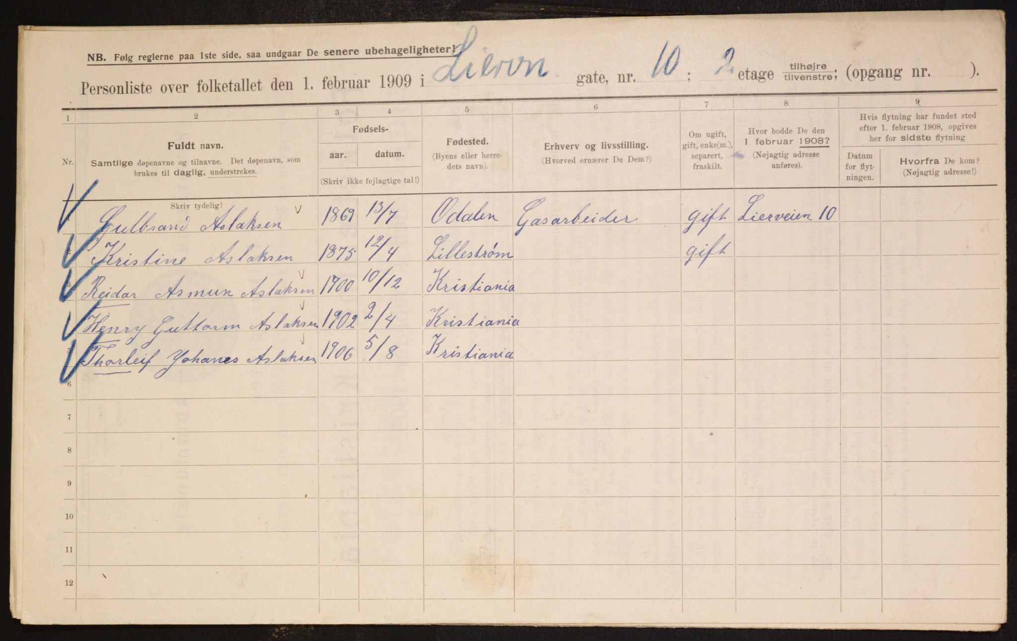 OBA, Municipal Census 1909 for Kristiania, 1909, p. 52479