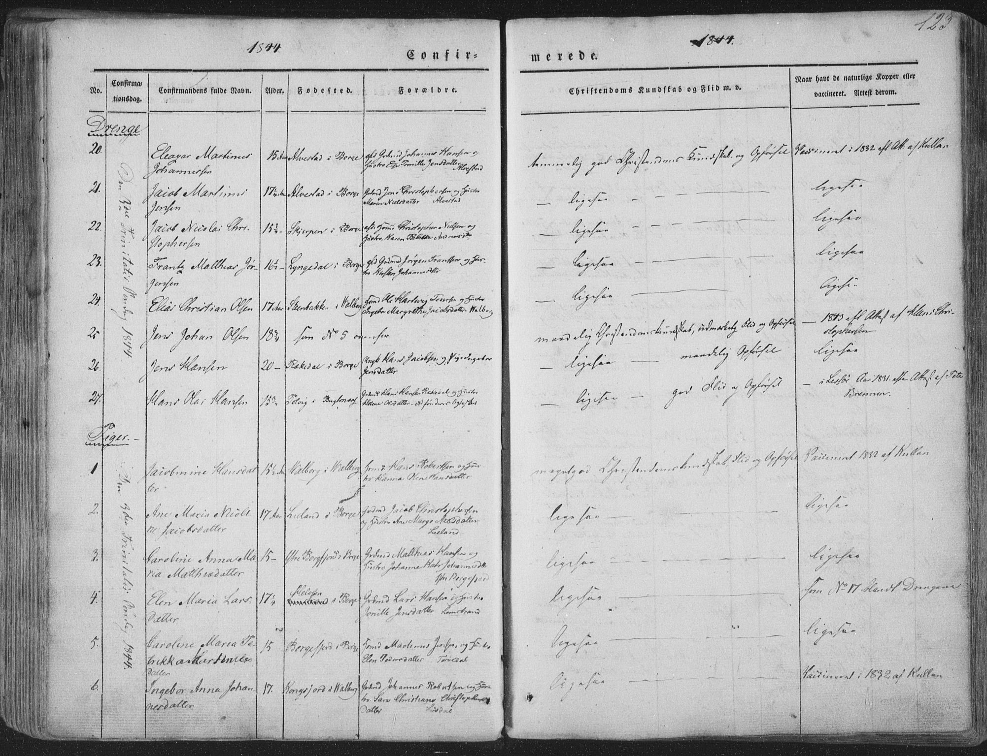 Ministerialprotokoller, klokkerbøker og fødselsregistre - Nordland, AV/SAT-A-1459/880/L1131: Parish register (official) no. 880A05, 1844-1868, p. 123