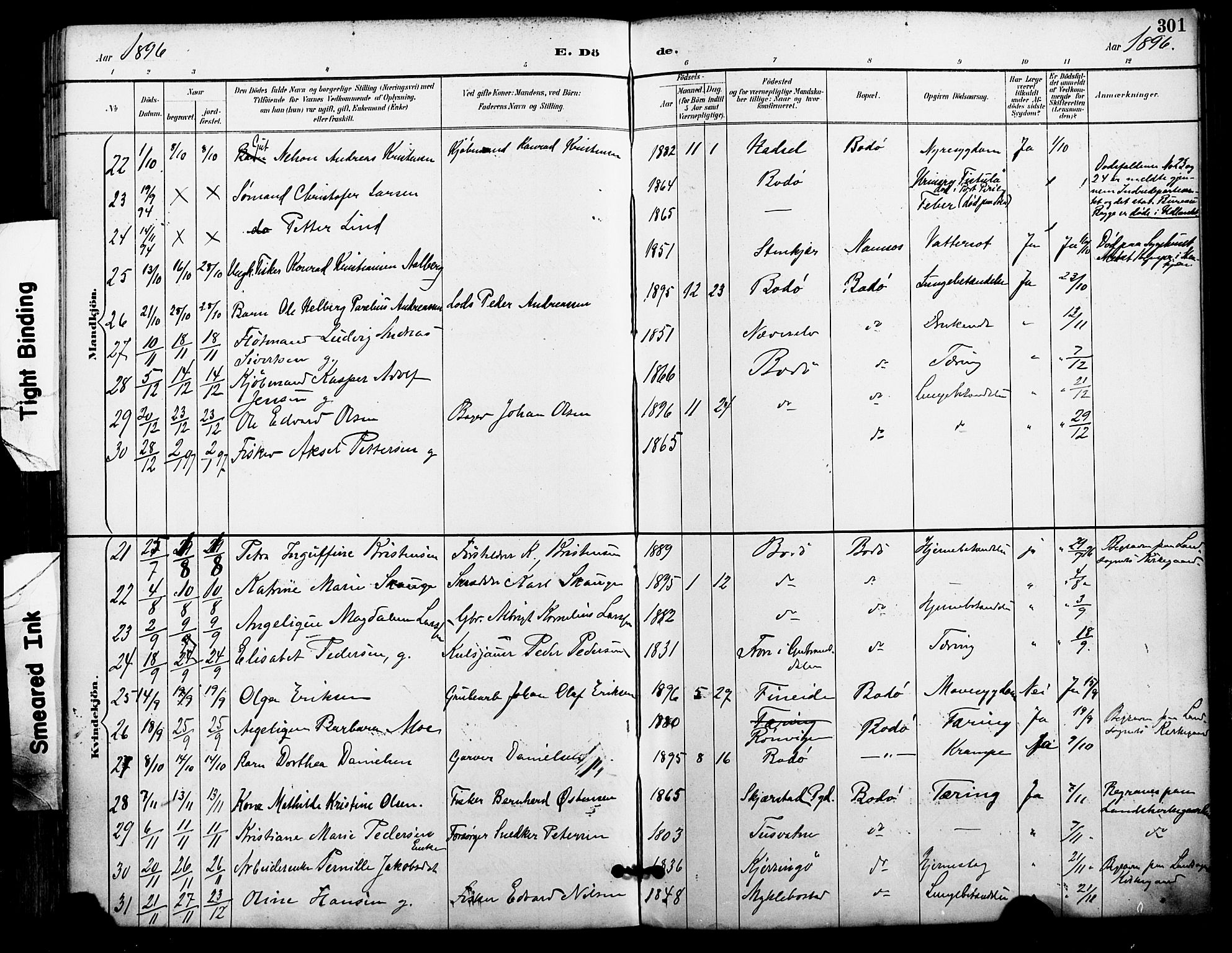 Ministerialprotokoller, klokkerbøker og fødselsregistre - Nordland, SAT/A-1459/801/L0010: Parish register (official) no. 801A10, 1888-1899, p. 301