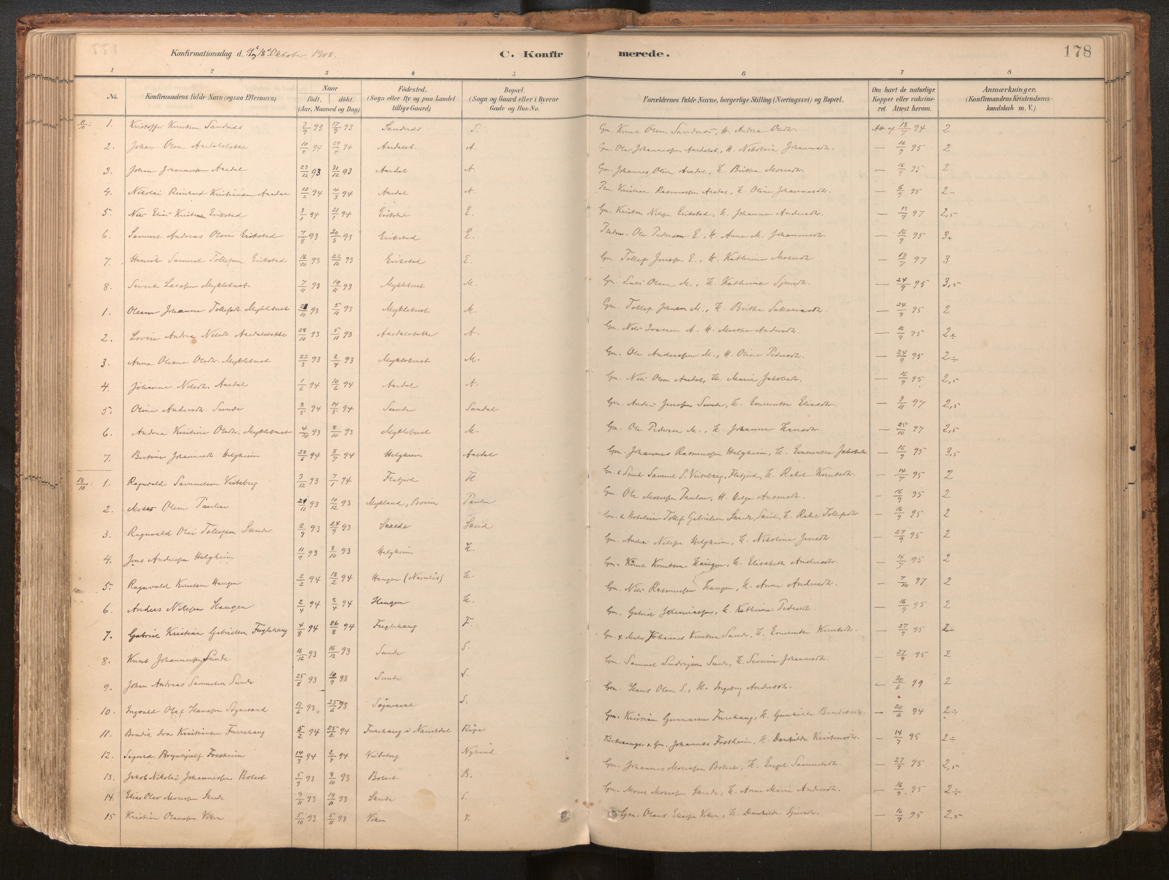 Jølster sokneprestembete, SAB/A-80701/H/Haa/Haac/L0001: Parish register (official) no. C 1, 1882-1928, p. 178