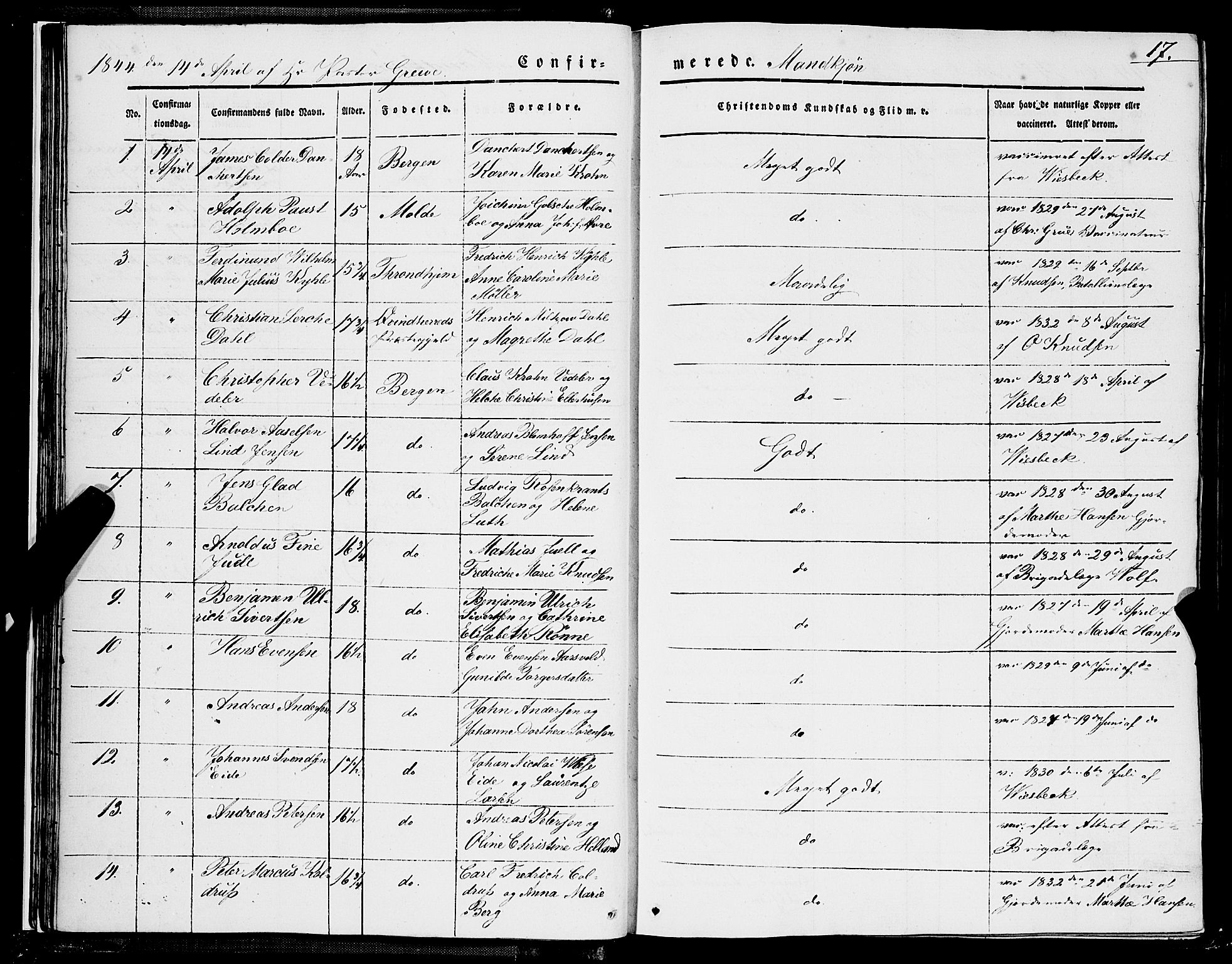 Domkirken sokneprestembete, SAB/A-74801/H/Haa/L0027: Parish register (official) no. C 2, 1841-1852, p. 17