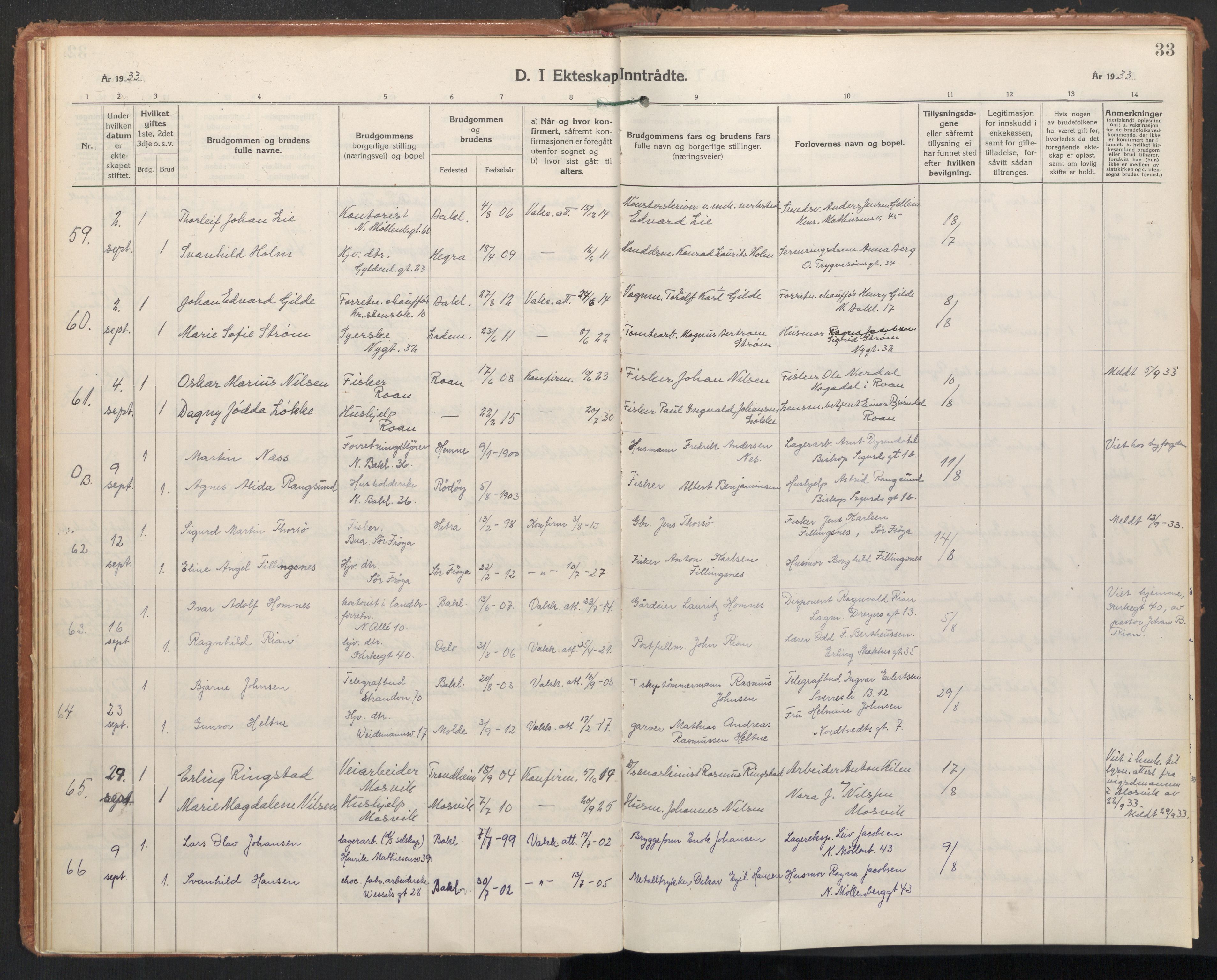 Ministerialprotokoller, klokkerbøker og fødselsregistre - Sør-Trøndelag, AV/SAT-A-1456/604/L0209: Parish register (official) no. 604A29, 1931-1945, p. 33