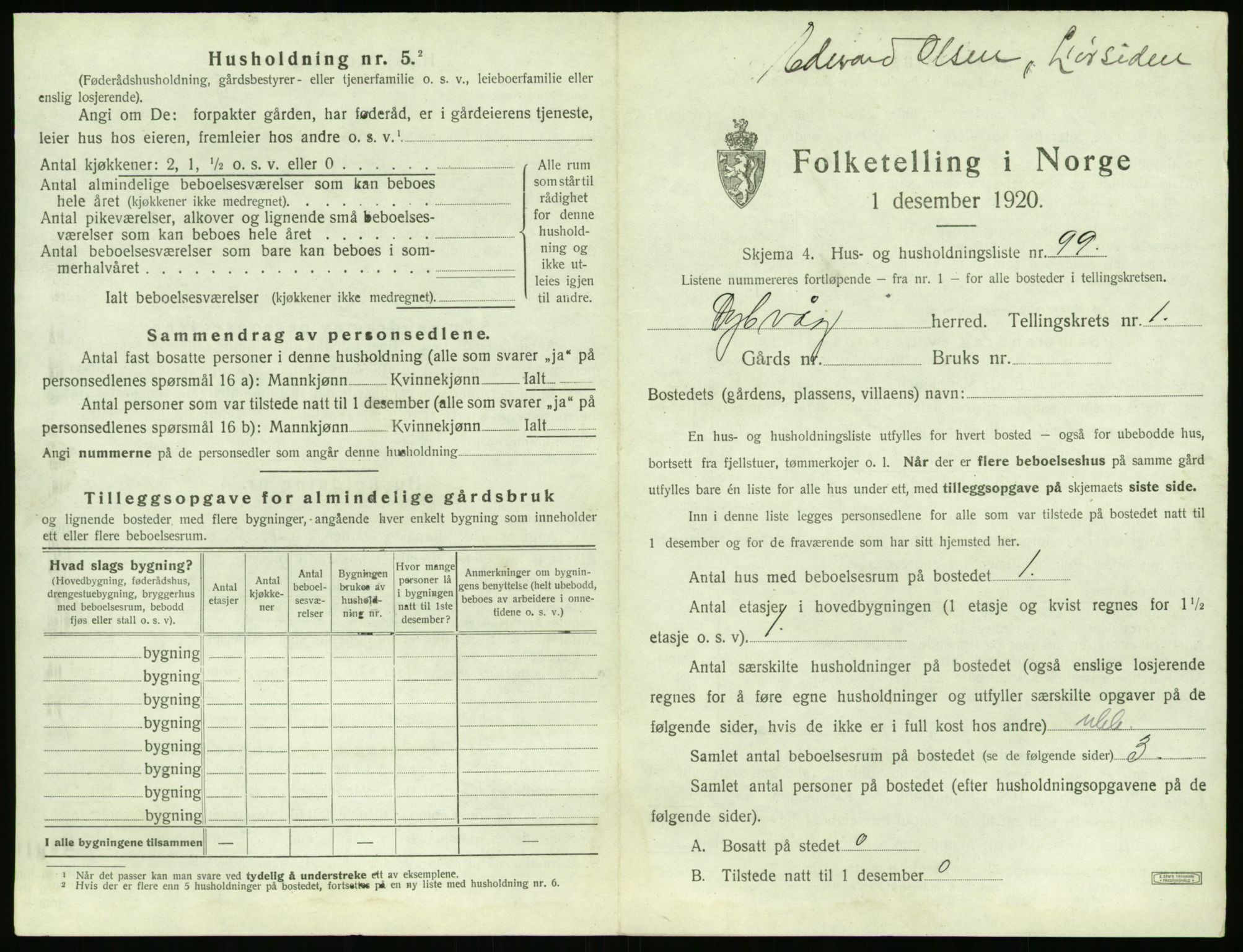 SAK, 1920 census for Dypvåg, 1920, p. 239