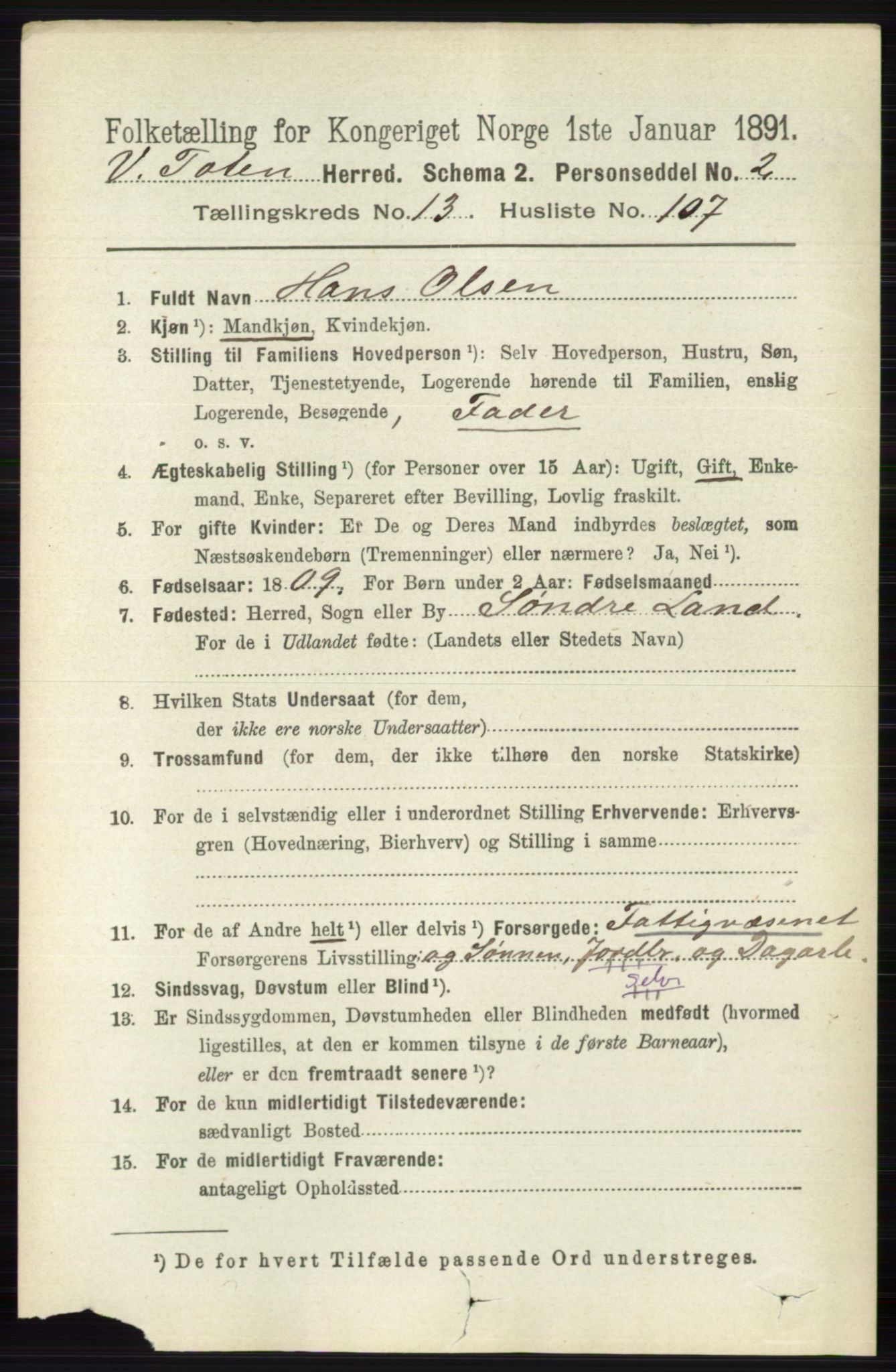 RA, 1891 census for 0529 Vestre Toten, 1891, p. 8391