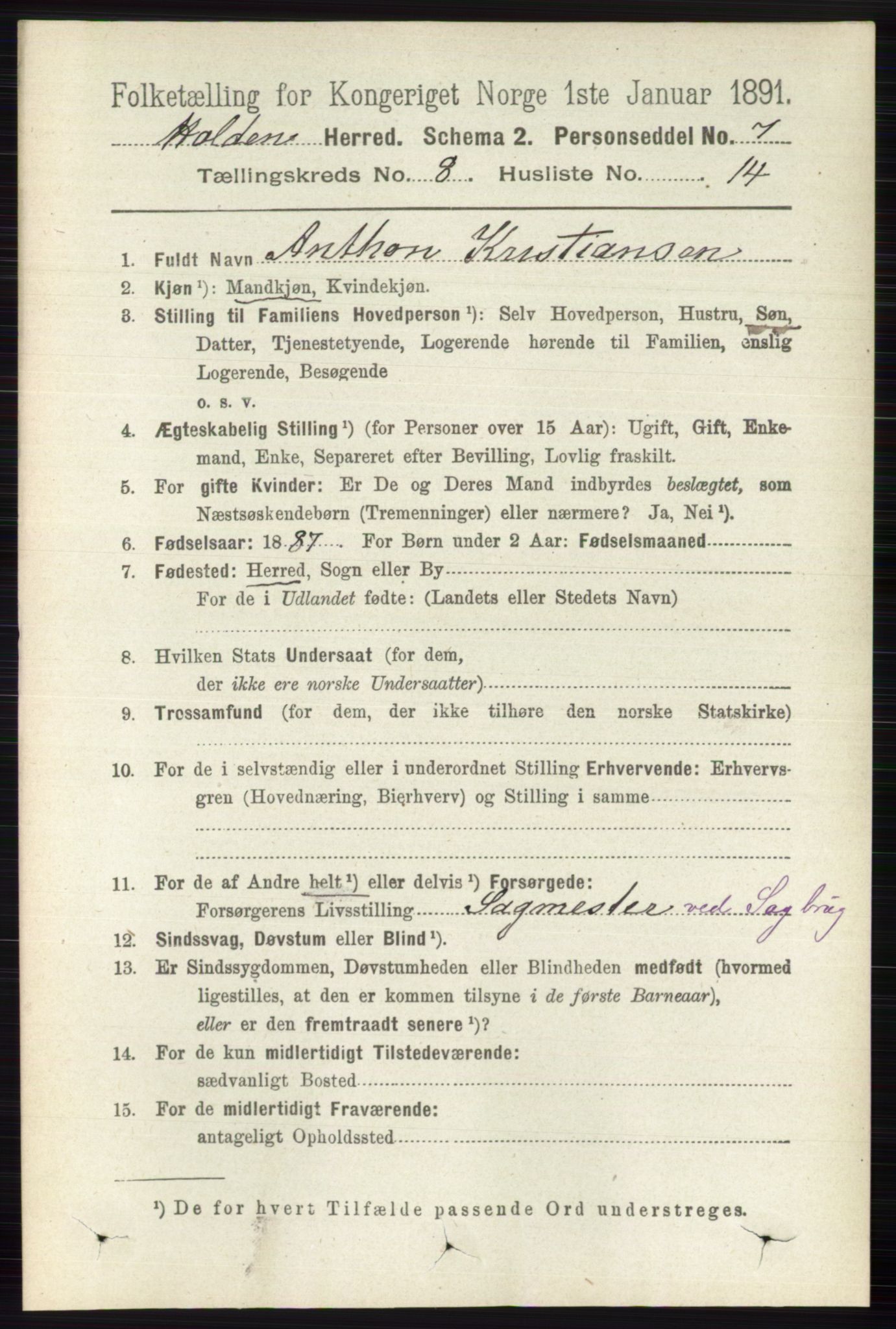 RA, 1891 census for 0819 Holla, 1891, p. 3767