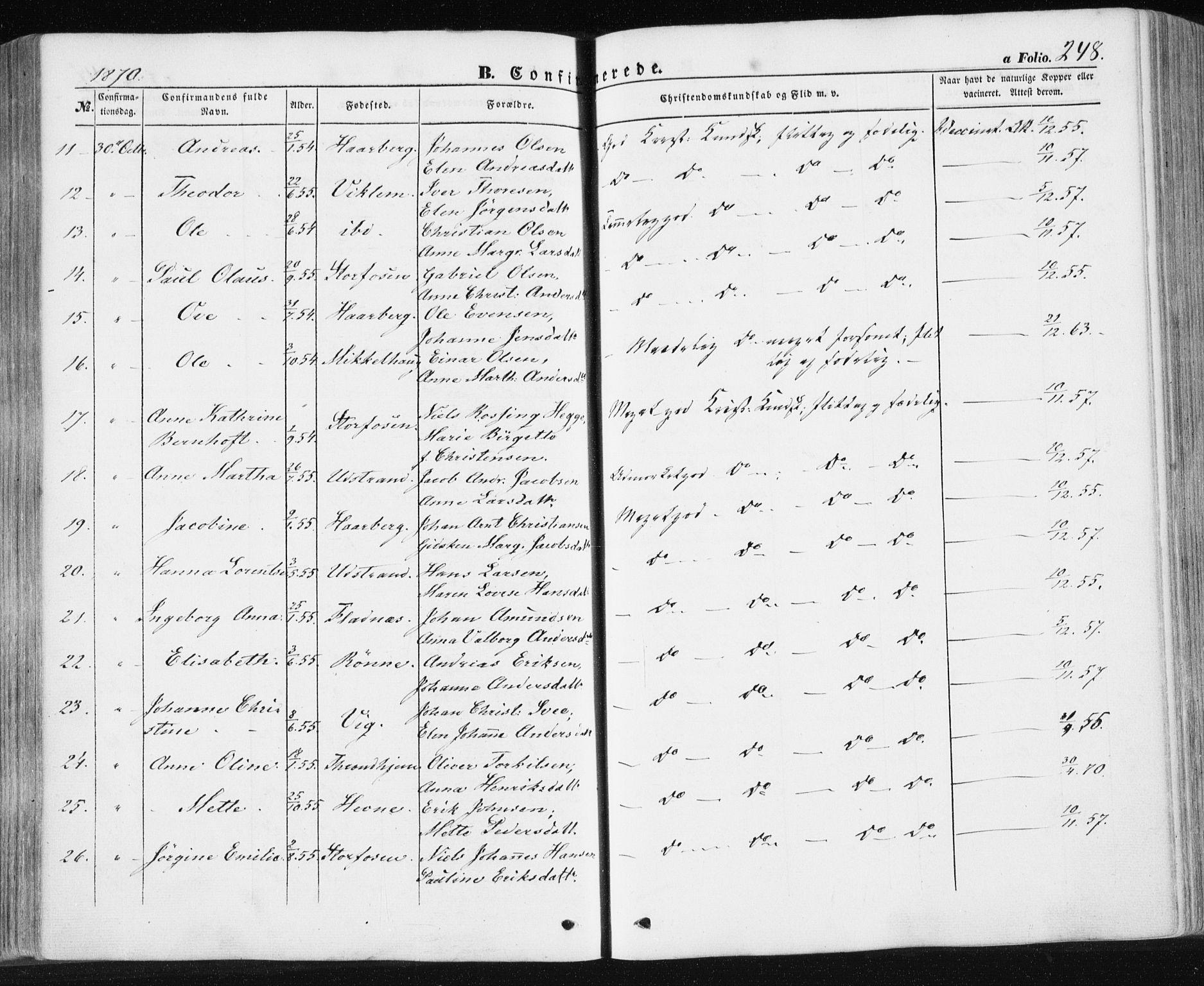 Ministerialprotokoller, klokkerbøker og fødselsregistre - Sør-Trøndelag, SAT/A-1456/659/L0737: Parish register (official) no. 659A07, 1857-1875, p. 248