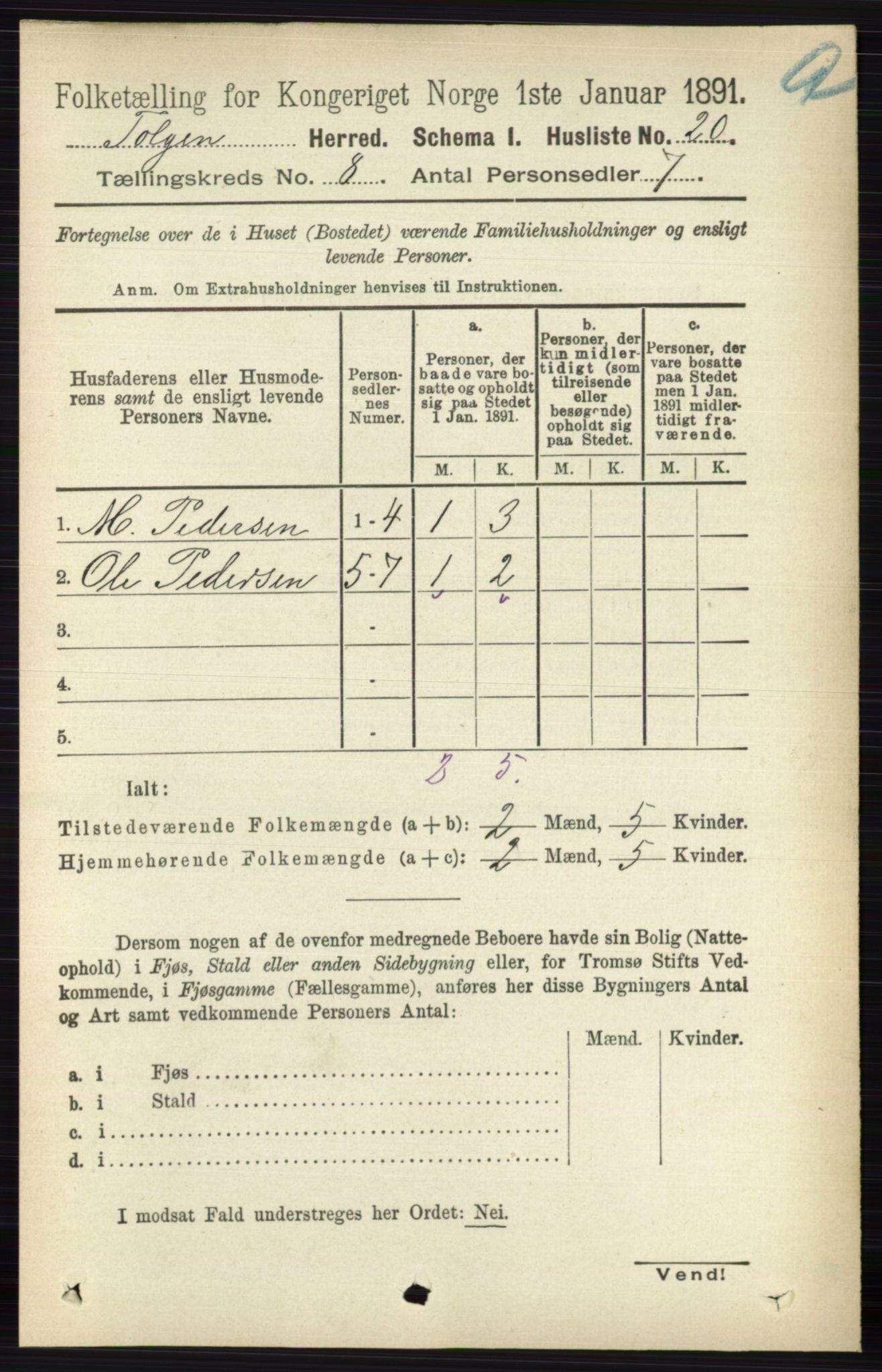 RA, 1891 census for 0436 Tolga, 1891, p. 2357