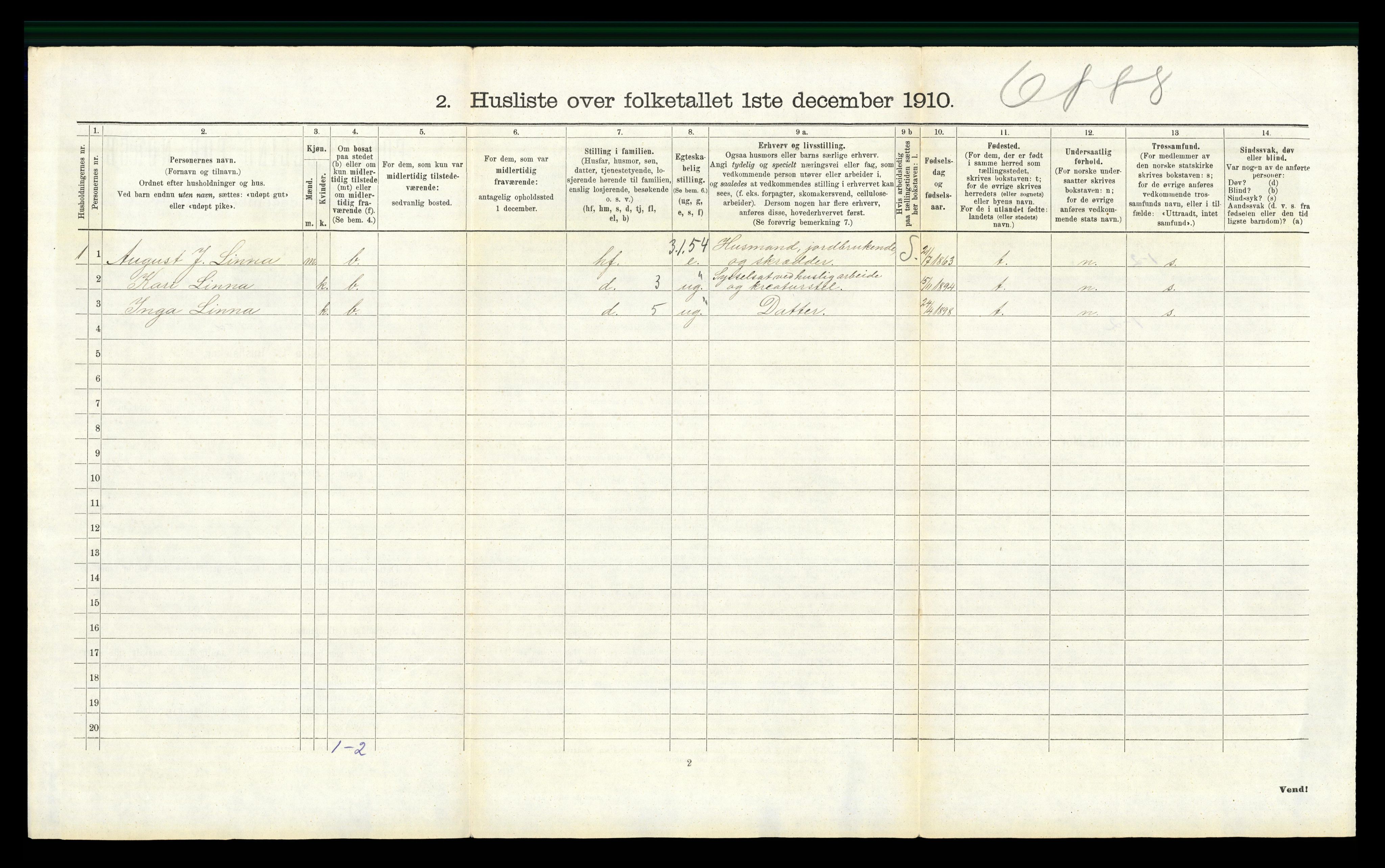 RA, 1910 census for Vinger, 1910, p. 1548