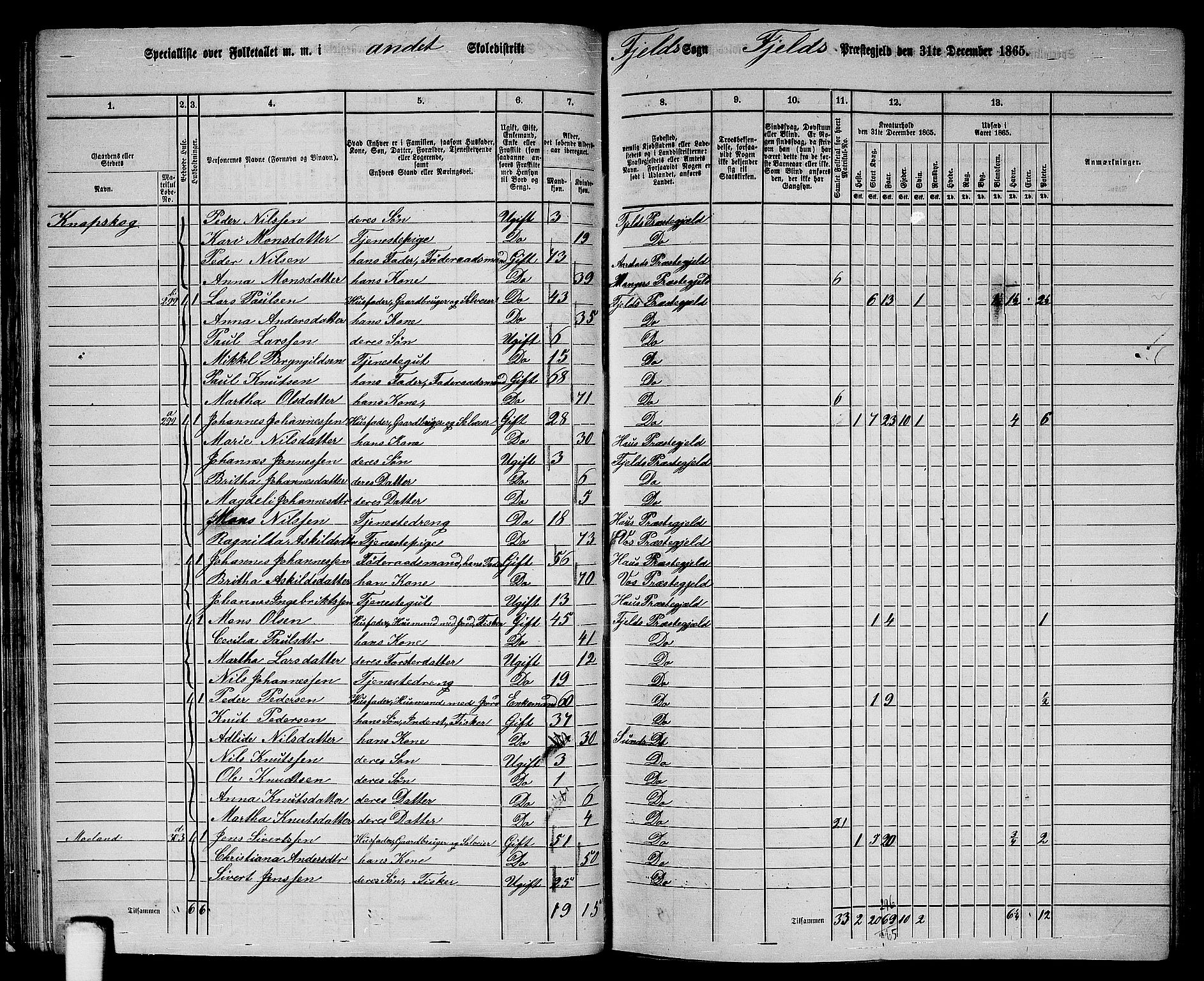 RA, 1865 census for Fjell, 1865, p. 35