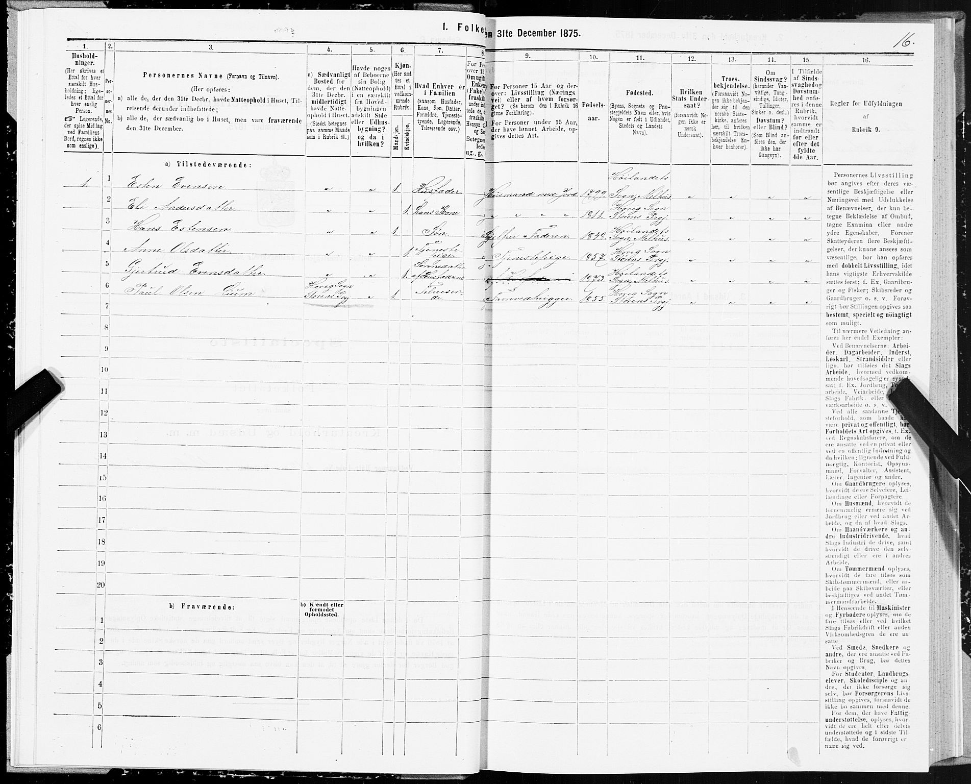 SAT, 1875 census for 1653P Melhus, 1875, p. 7016