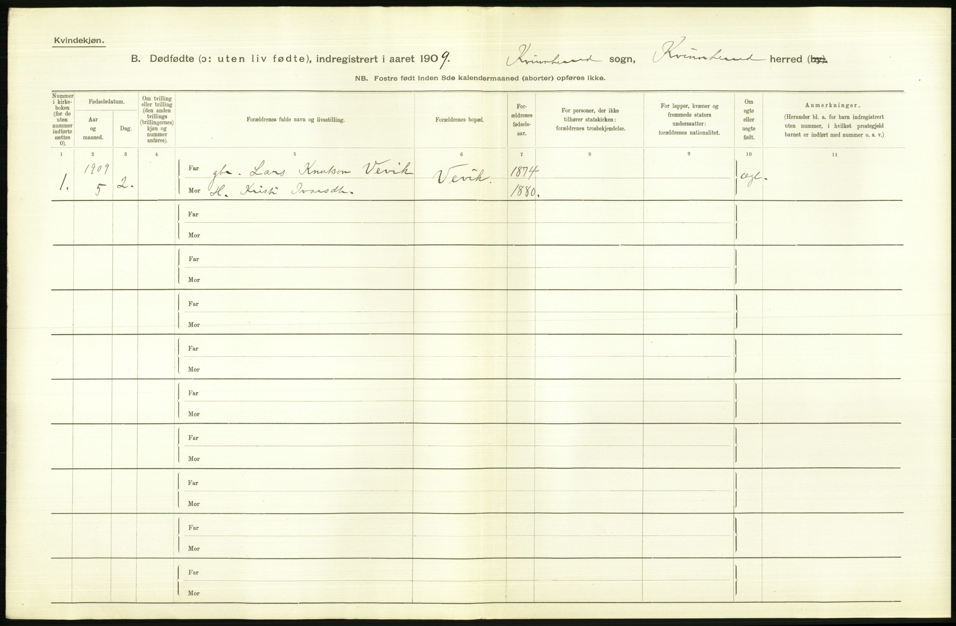 Statistisk sentralbyrå, Sosiodemografiske emner, Befolkning, AV/RA-S-2228/D/Df/Dfa/Dfag/L0030: S. Bergenhus amt: Gifte, dødfødte. Bygder., 1909, p. 244