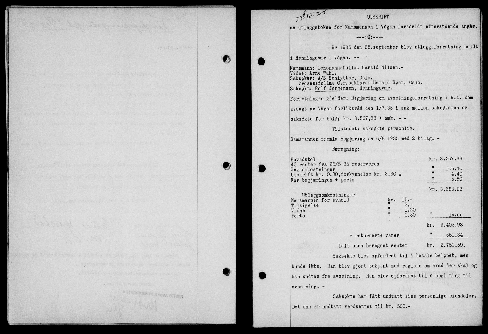 Lofoten sorenskriveri, SAT/A-0017/1/2/2C/L0032b: Mortgage book no. 32b, 1935-1935, Deed date: 15.10.1935