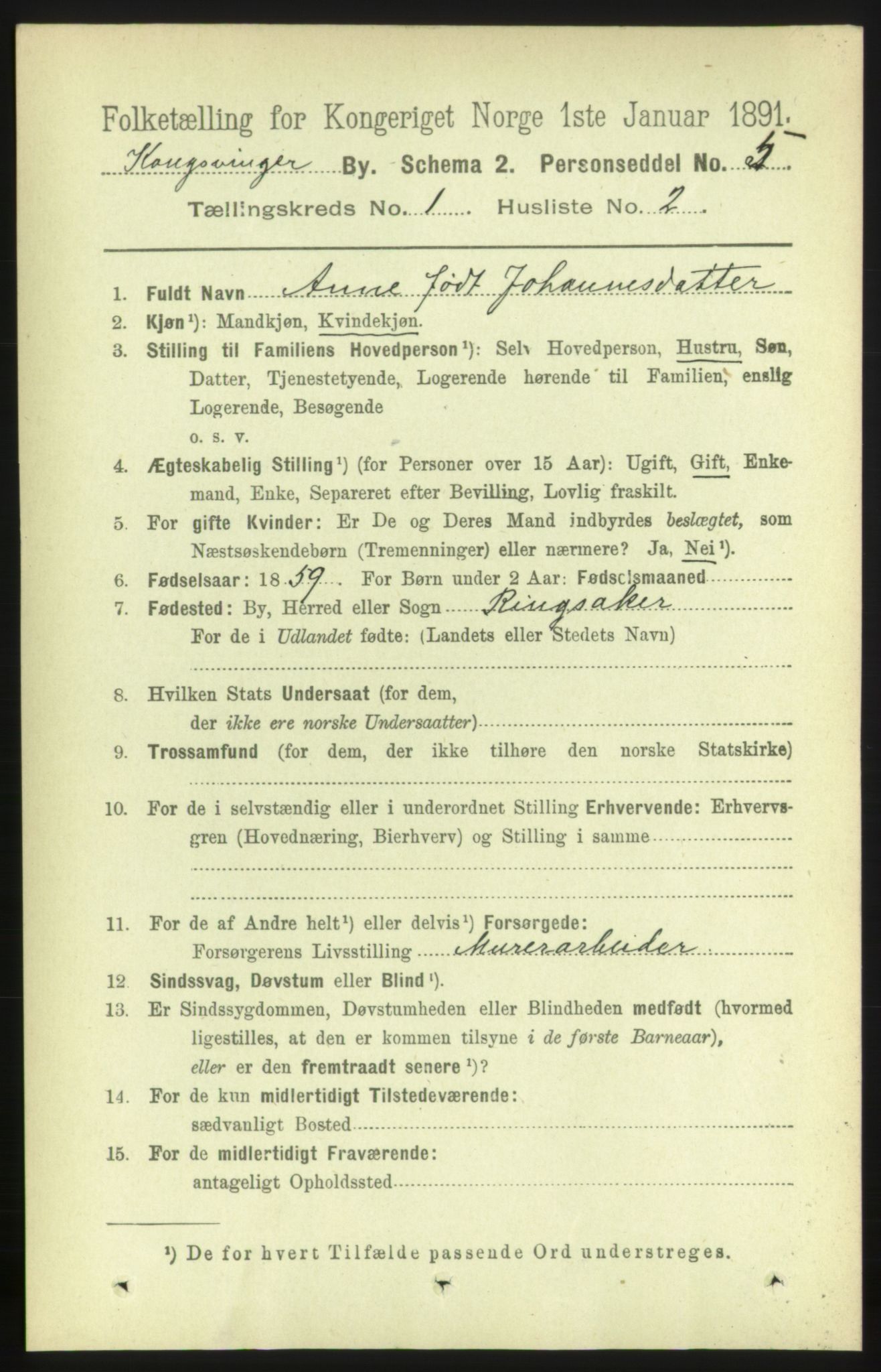 RA, 1891 census for 0402 Kongsvinger, 1891, p. 323