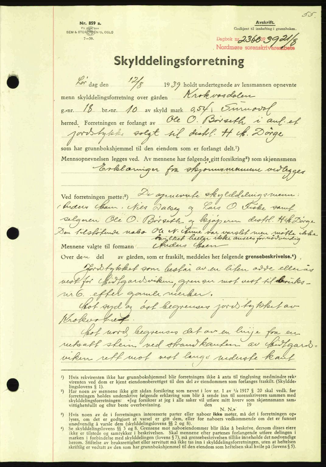 Nordmøre sorenskriveri, AV/SAT-A-4132/1/2/2Ca: Mortgage book no. A87, 1939-1940, Diary no: : 2360/1939