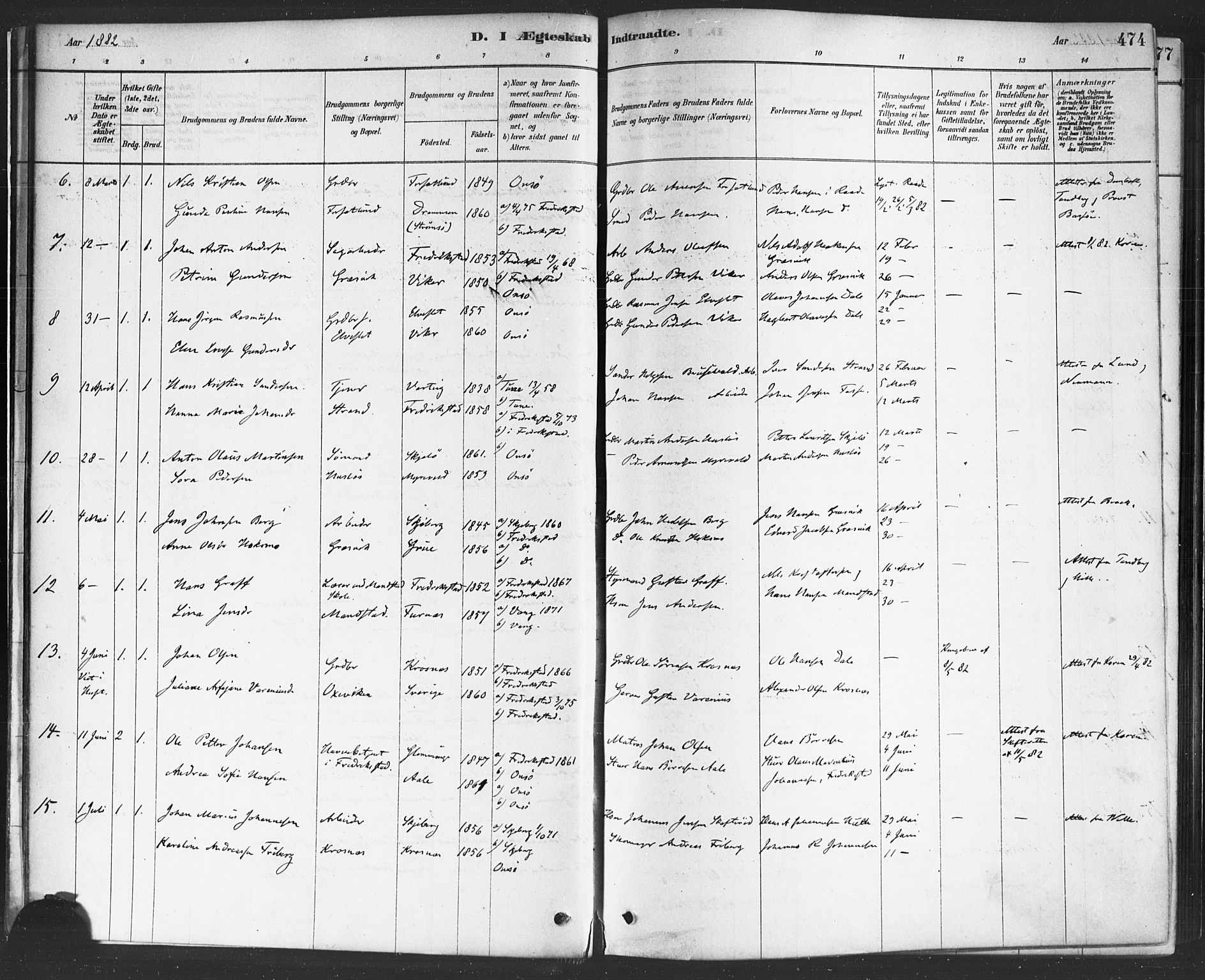 Onsøy prestekontor Kirkebøker, SAO/A-10914/F/Fa/L0006: Parish register (official) no. I 6, 1878-1898, p. 474