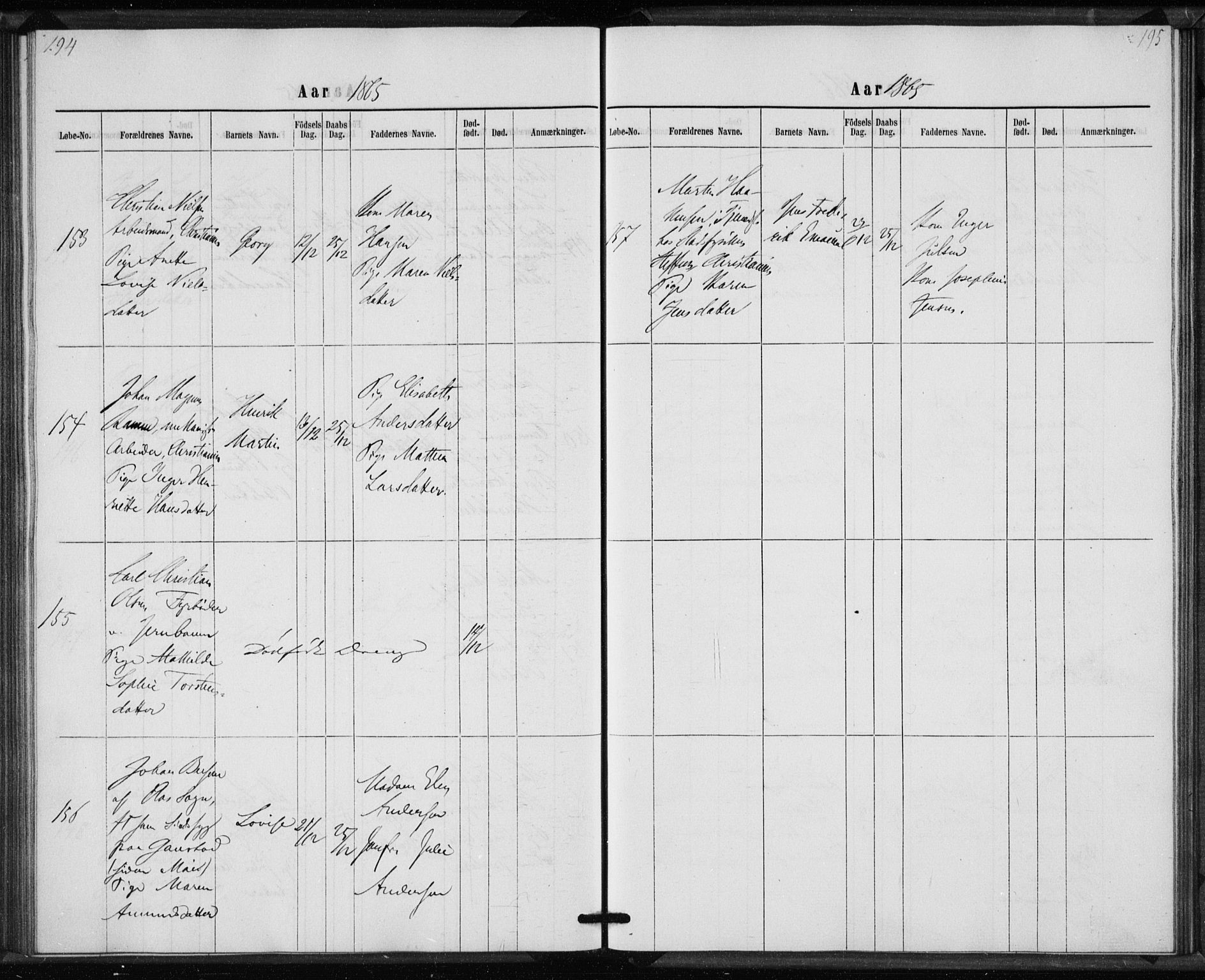 Rikshospitalet prestekontor Kirkebøker, AV/SAO-A-10309b/K/L0002/0002: Baptism register no. 2.2, 1860-1868, p. 194-195