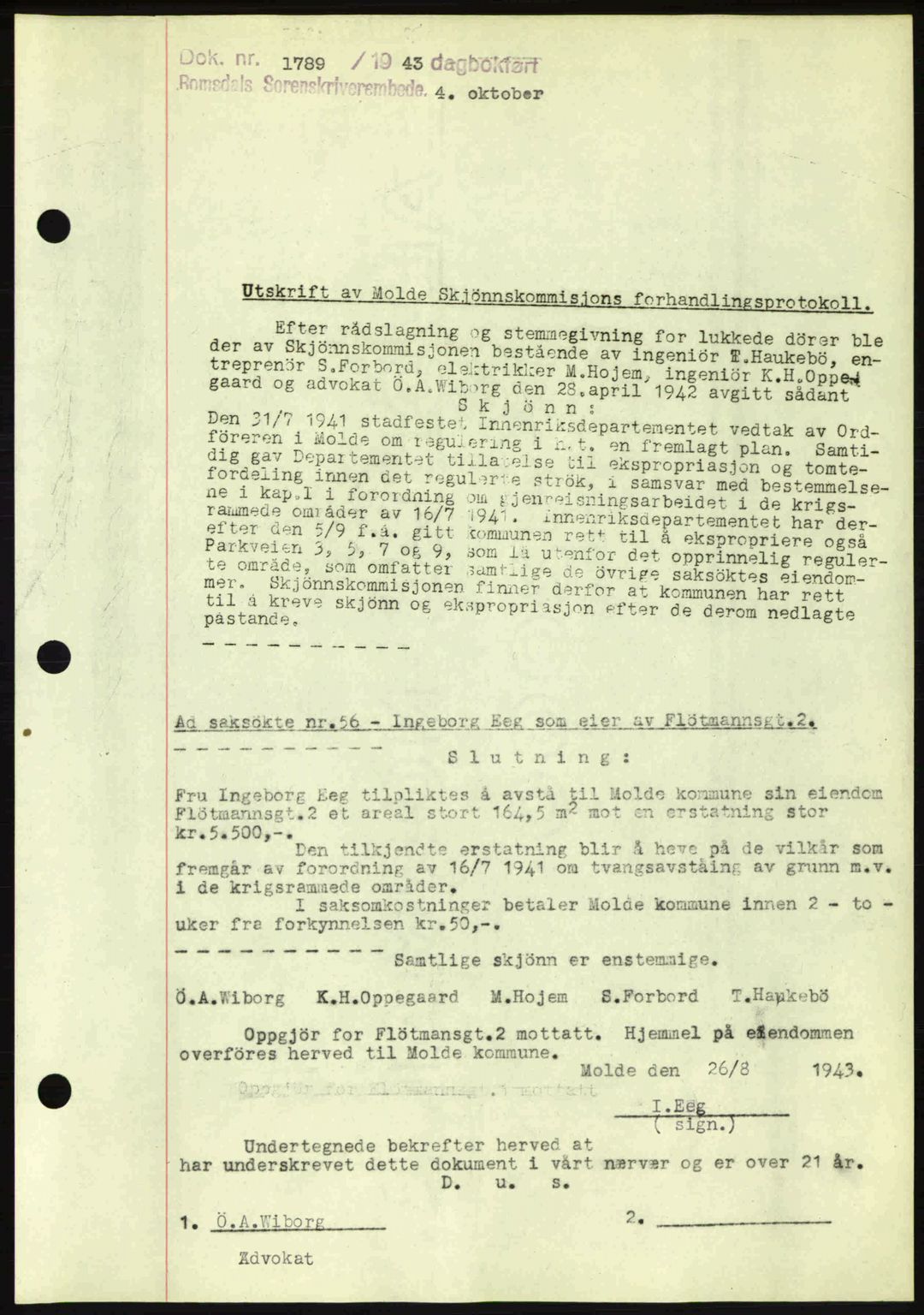 Romsdal sorenskriveri, AV/SAT-A-4149/1/2/2C: Mortgage book no. A15, 1943-1944, Diary no: : 1789/1943