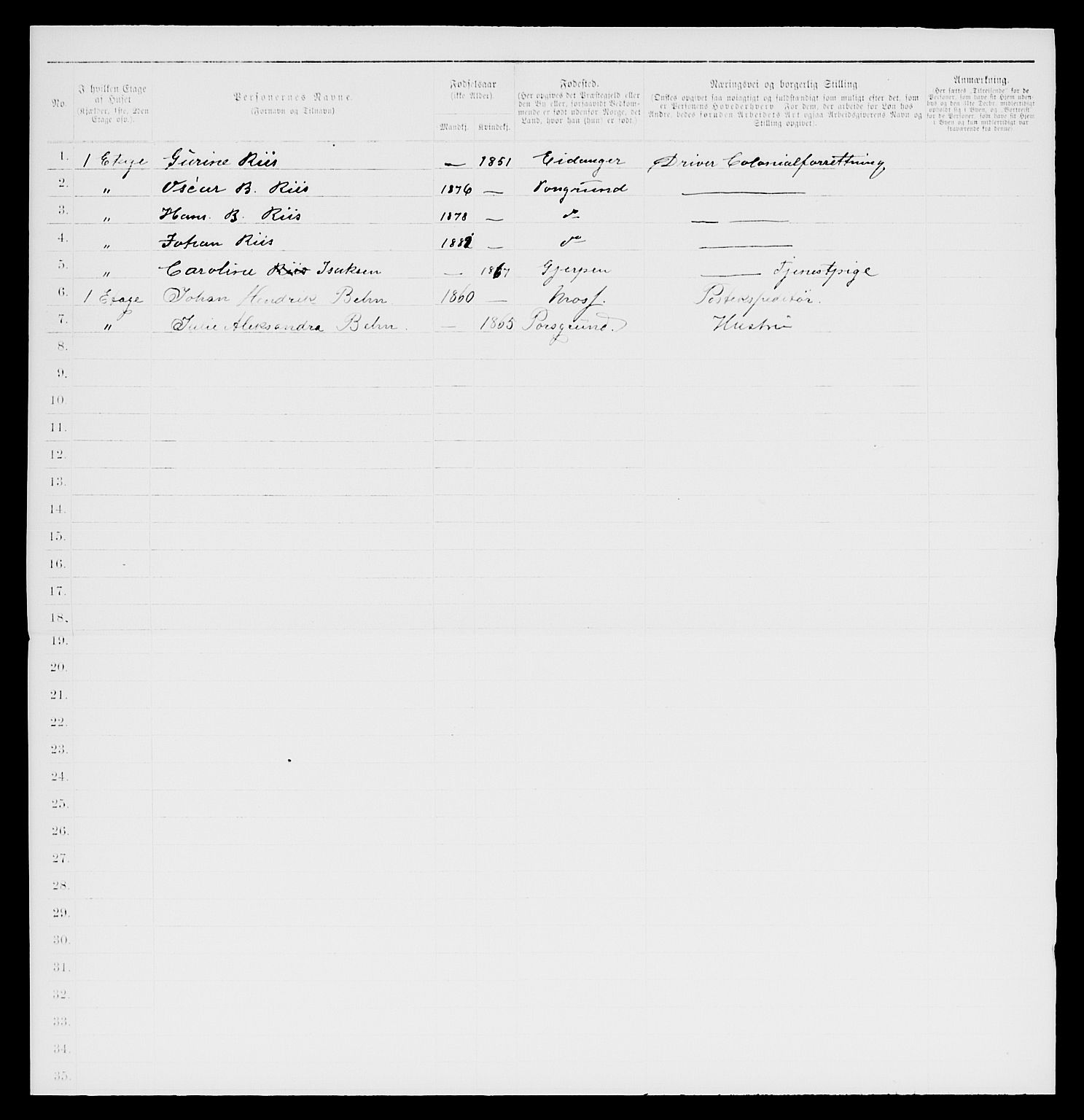 SAKO, 1885 census for 0805 Porsgrunn, 1885, p. 1039