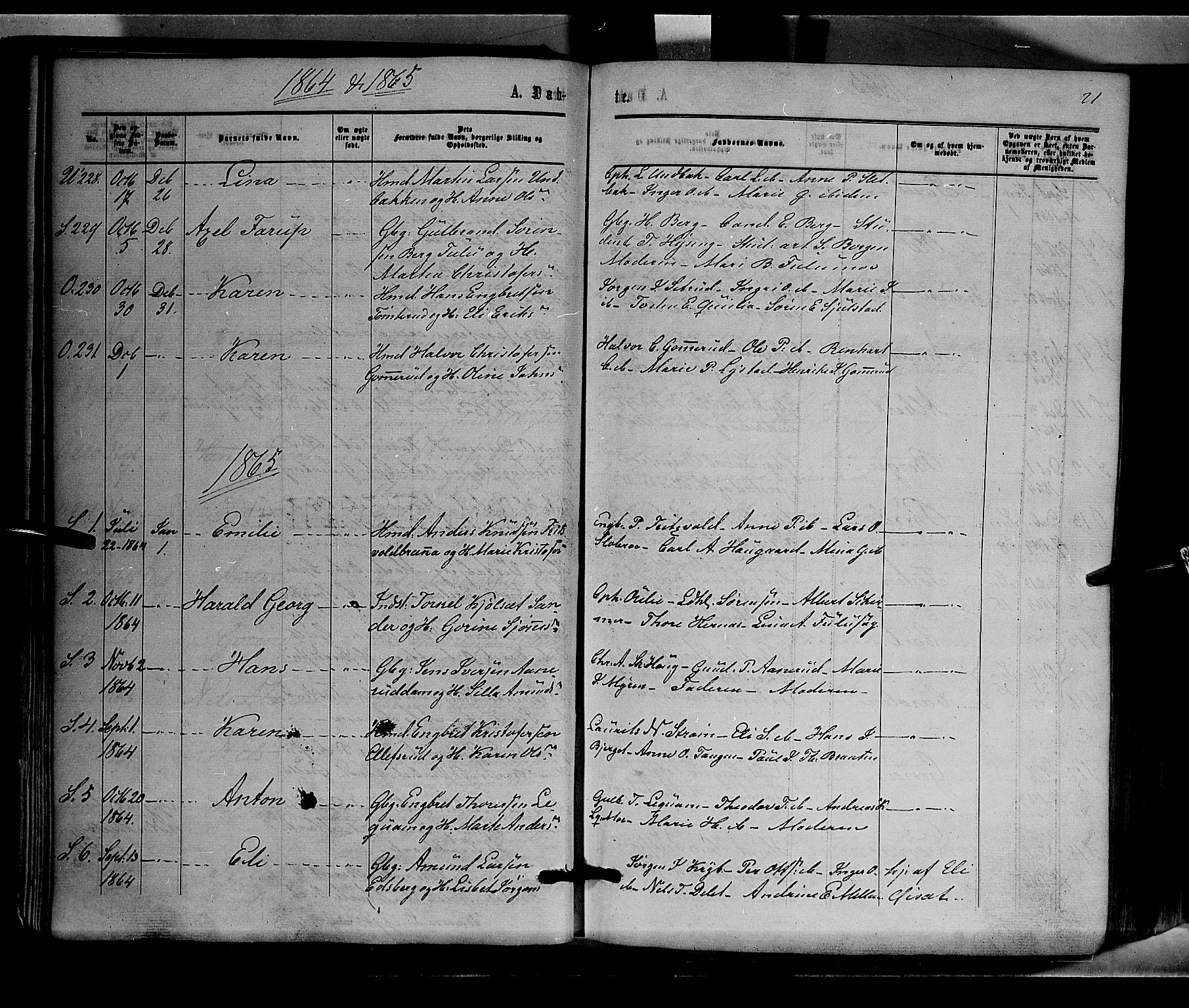 Sør-Odal prestekontor, AV/SAH-PREST-030/H/Ha/Haa/L0003: Parish register (official) no. 3, 1864-1870, p. 21