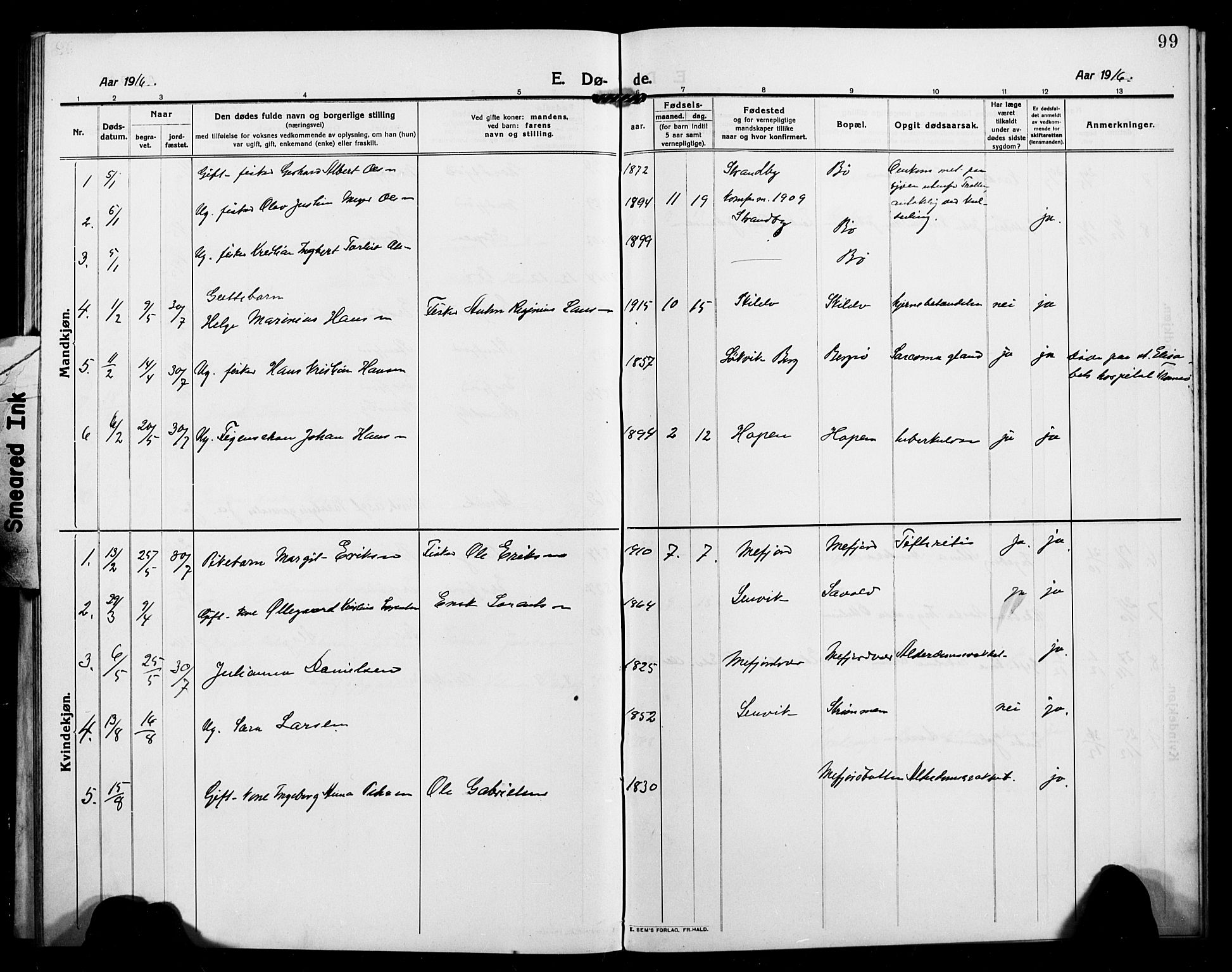 Berg sokneprestkontor, SATØ/S-1318/G/Ga/Gab/L0006klokker: Parish register (copy) no. 6, 1912-1921, p. 99