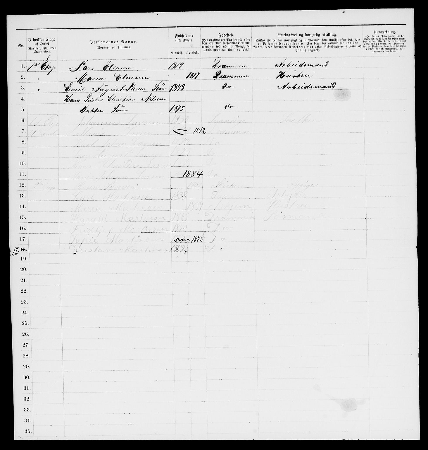 SAKO, 1885 census for 0602 Drammen, 1885, p. 153