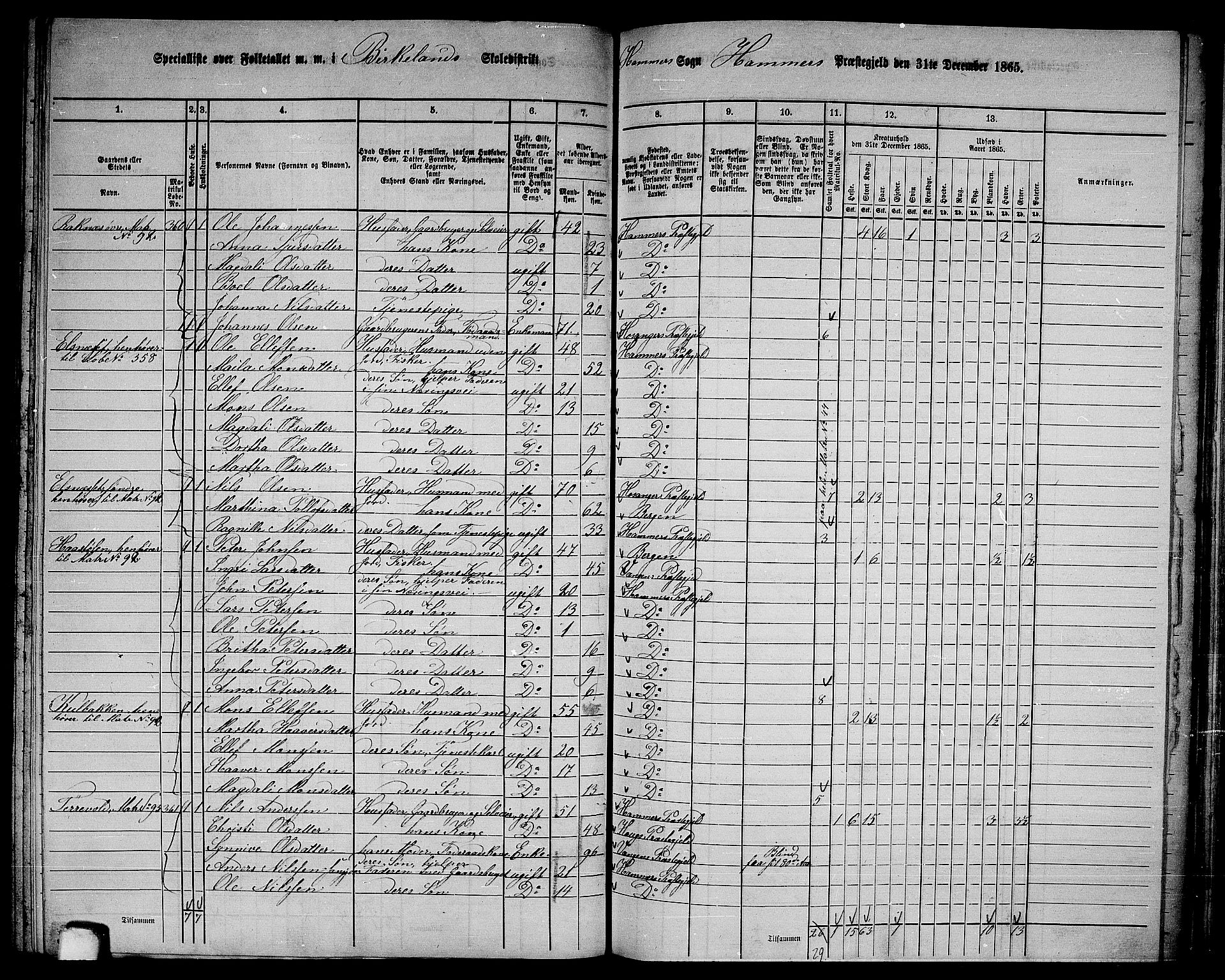 RA, 1865 census for Hamre, 1865, p. 134