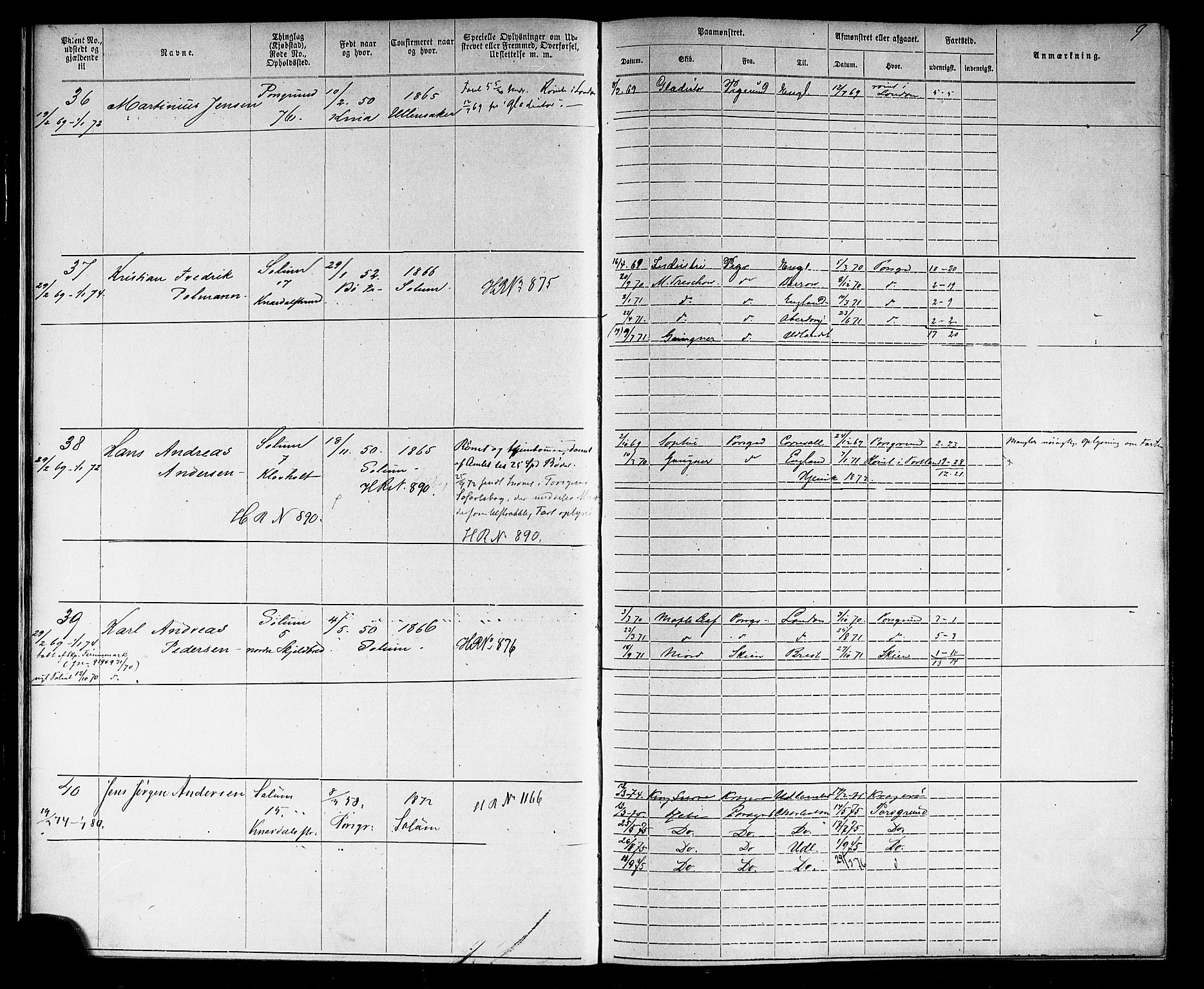 Porsgrunn innrulleringskontor, AV/SAKO-A-829/F/Fb/L0002: Annotasjonsrulle, 1868-1901, p. 11