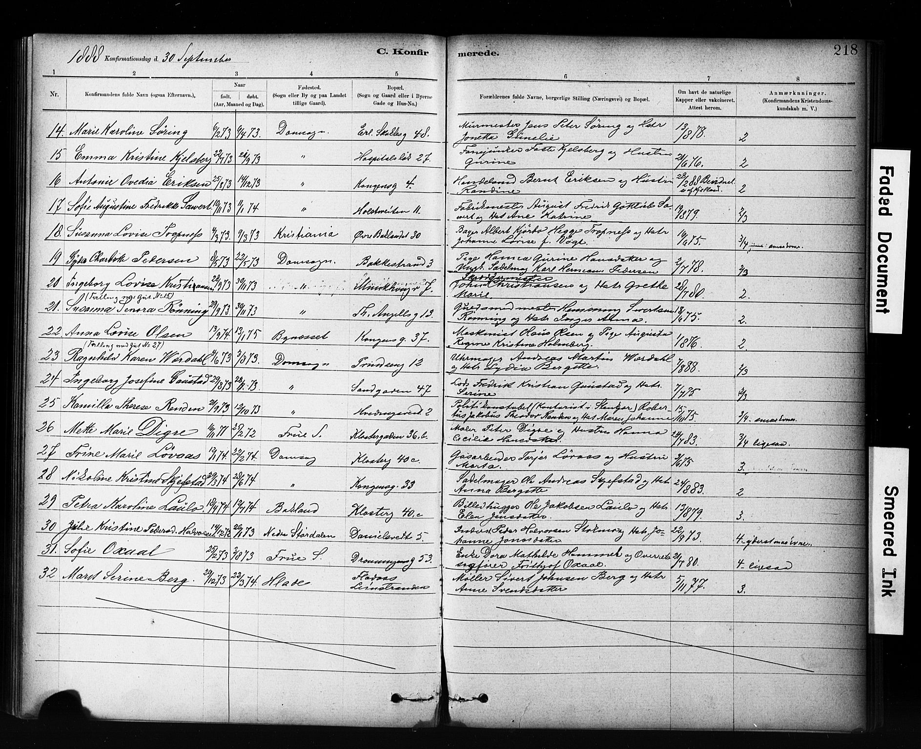 Ministerialprotokoller, klokkerbøker og fødselsregistre - Sør-Trøndelag, AV/SAT-A-1456/601/L0071: Curate's parish register no. 601B04, 1882-1931, p. 218