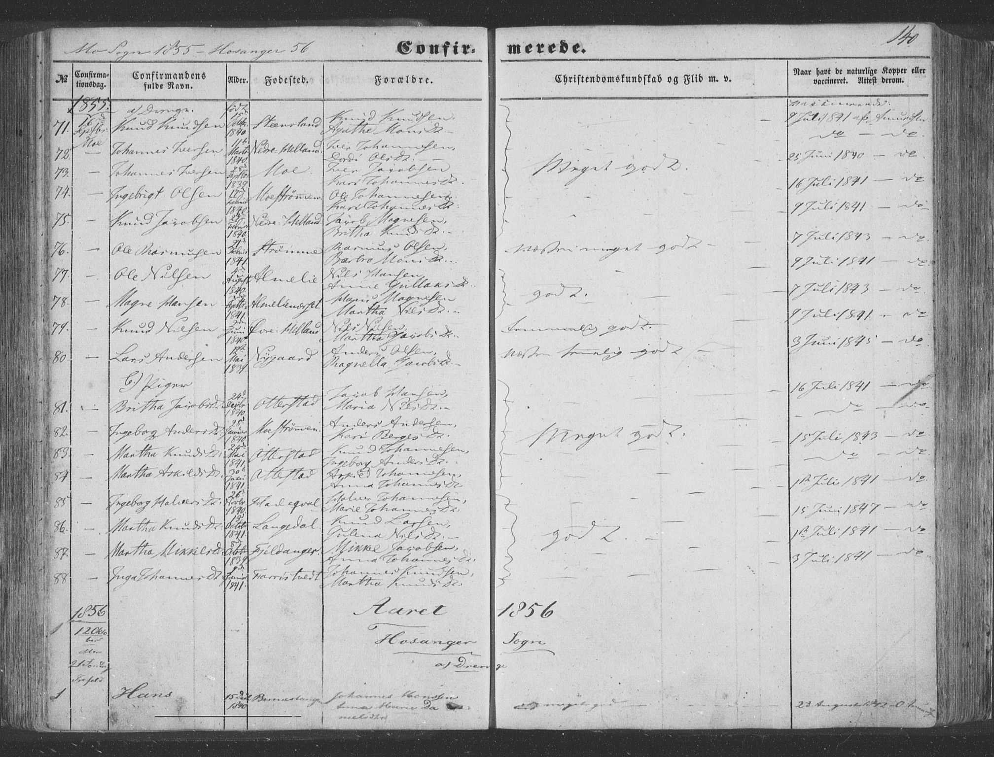 Hosanger sokneprestembete, AV/SAB-A-75801/H/Haa: Parish register (official) no. A 8, 1849-1863, p. 140