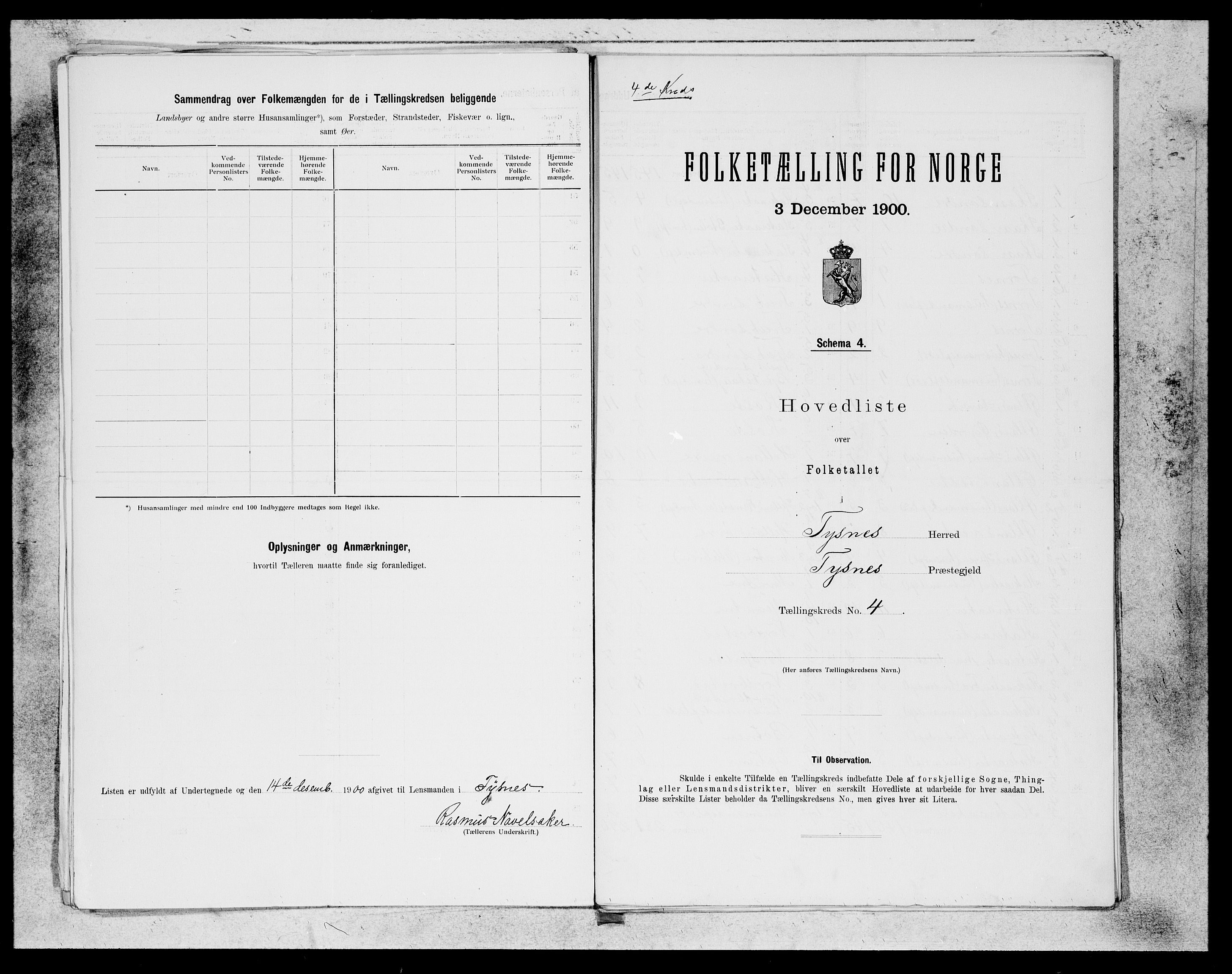 SAB, 1900 census for Tysnes, 1900, p. 9