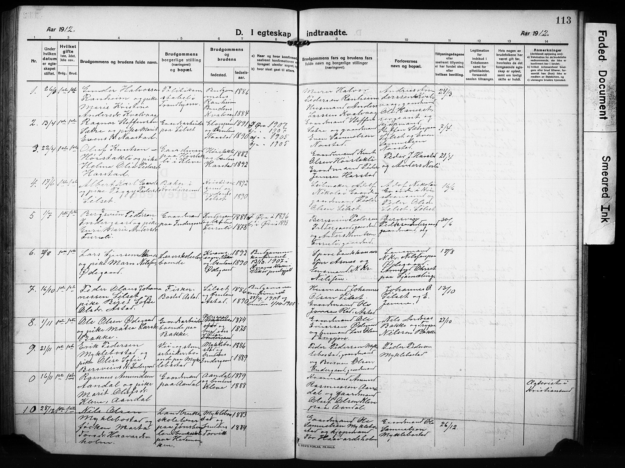 Ministerialprotokoller, klokkerbøker og fødselsregistre - Møre og Romsdal, SAT/A-1454/584/L0970: Parish register (copy) no. 584C03, 1912-1932, p. 113