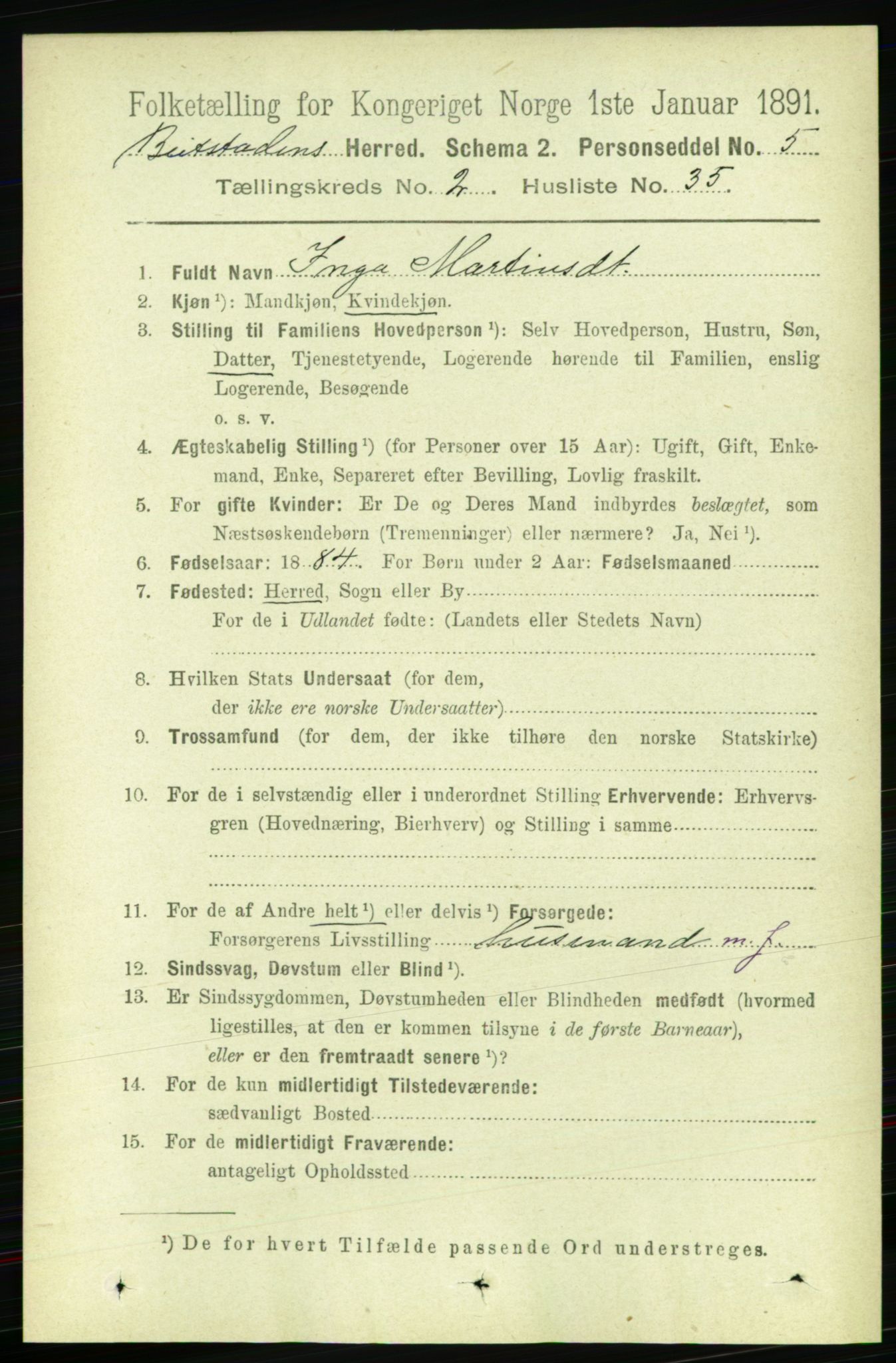 RA, 1891 census for 1727 Beitstad, 1891, p. 562