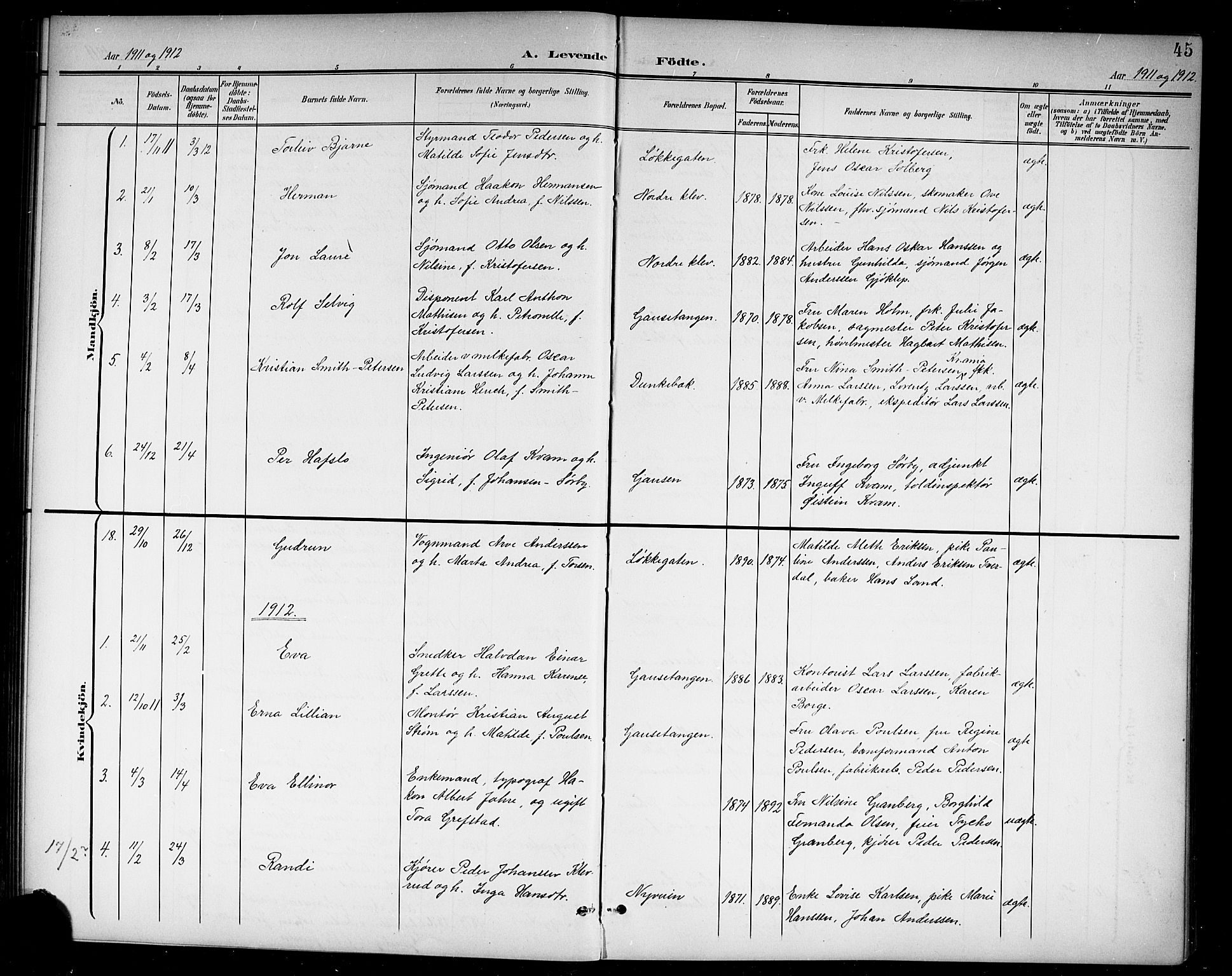 Holmestrand kirkebøker, AV/SAKO-A-346/G/Ga/L0006: Parish register (copy) no. 6, 1901-1923, p. 45