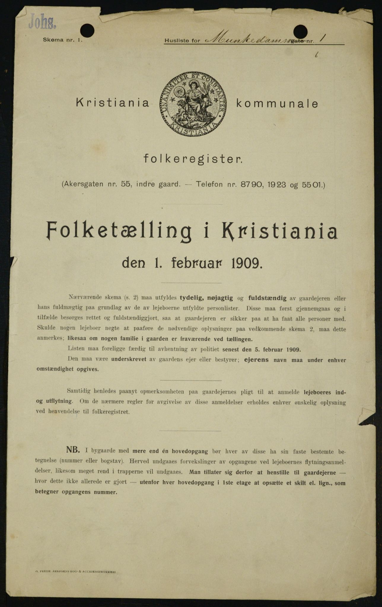 OBA, Municipal Census 1909 for Kristiania, 1909, p. 60389