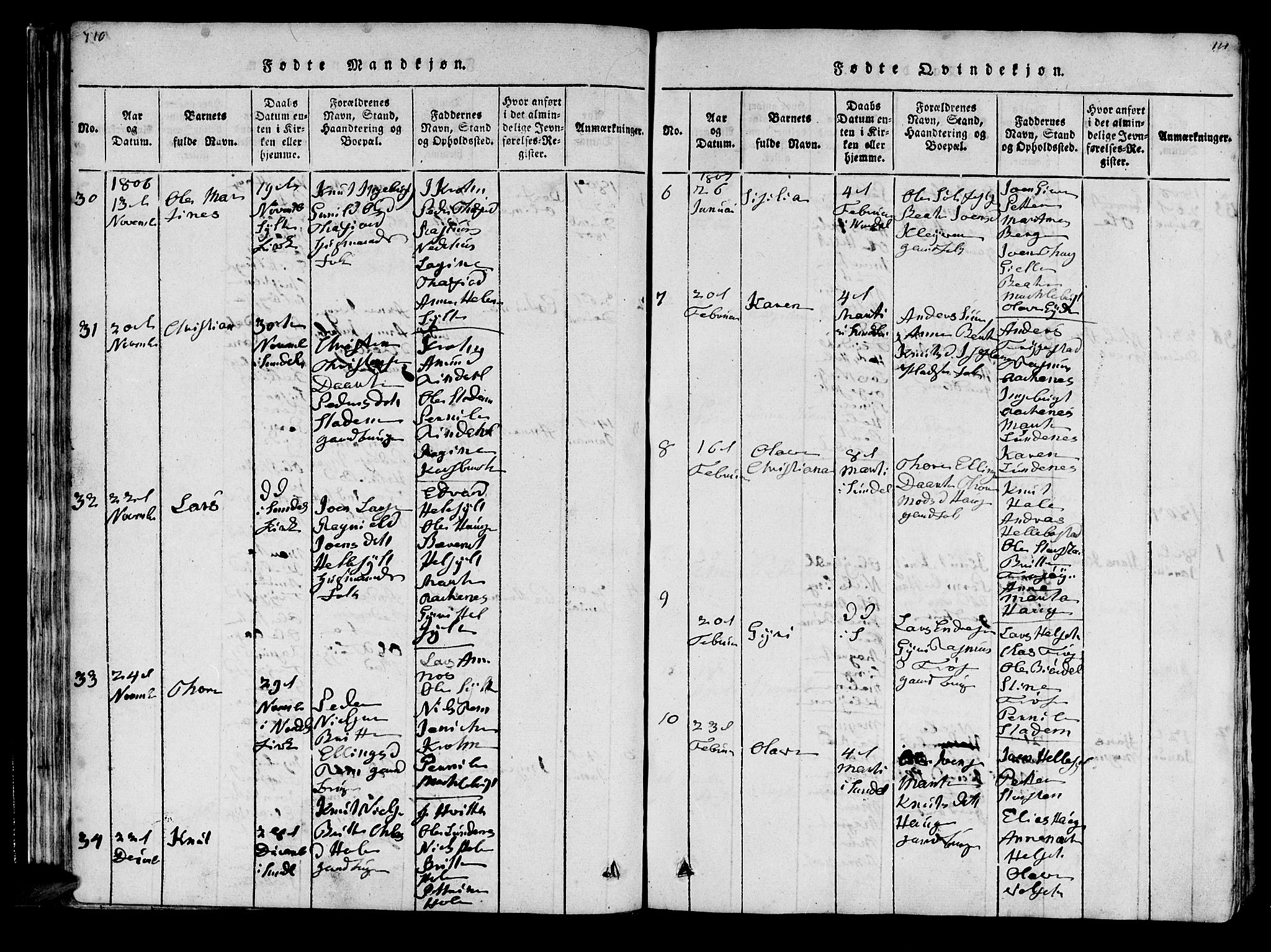 Ministerialprotokoller, klokkerbøker og fødselsregistre - Møre og Romsdal, SAT/A-1454/519/L0246: Parish register (official) no. 519A05, 1817-1834, p. 110-111