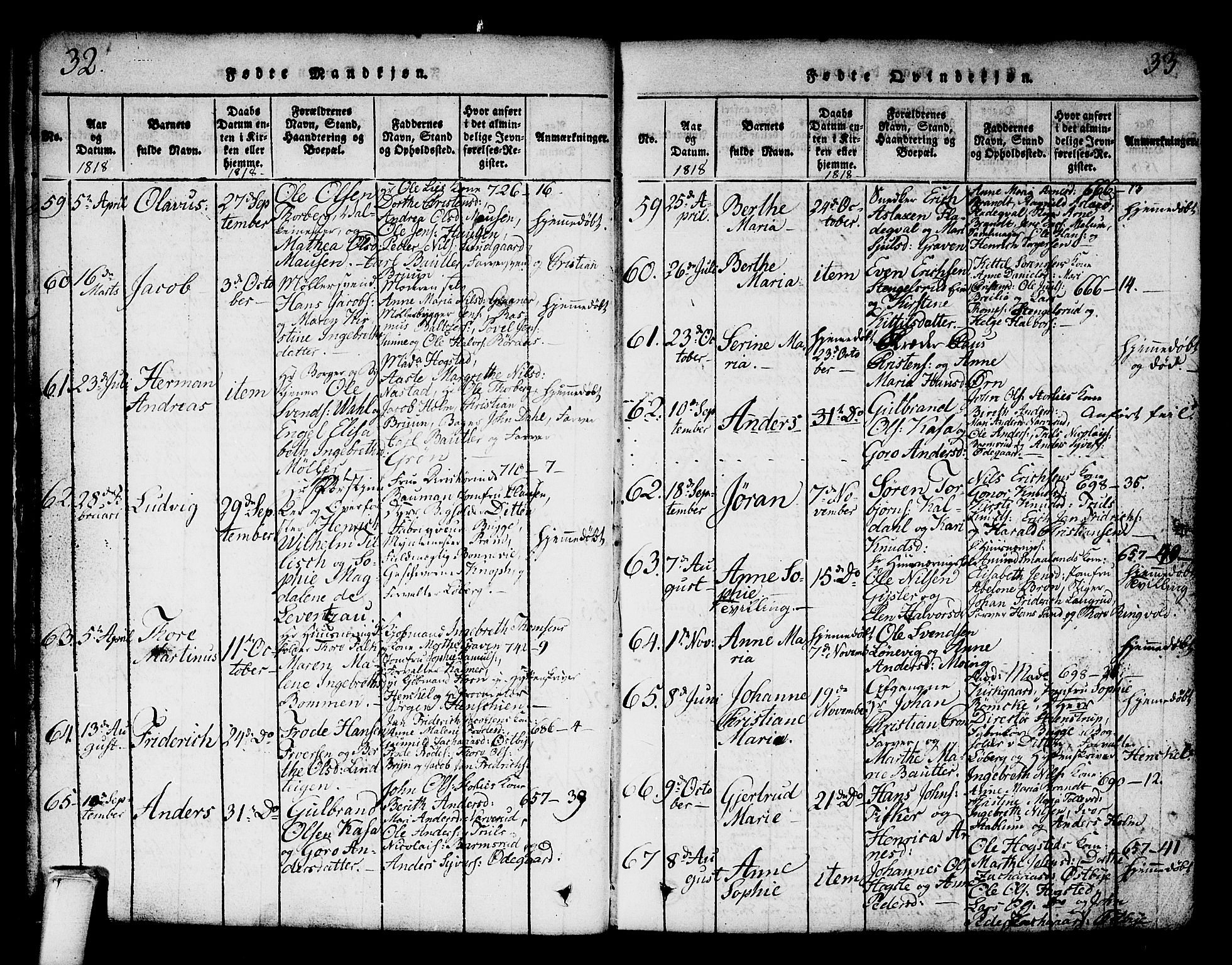 Kongsberg kirkebøker, AV/SAKO-A-22/G/Ga/L0001: Parish register (copy) no. 1, 1816-1839, p. 32-33