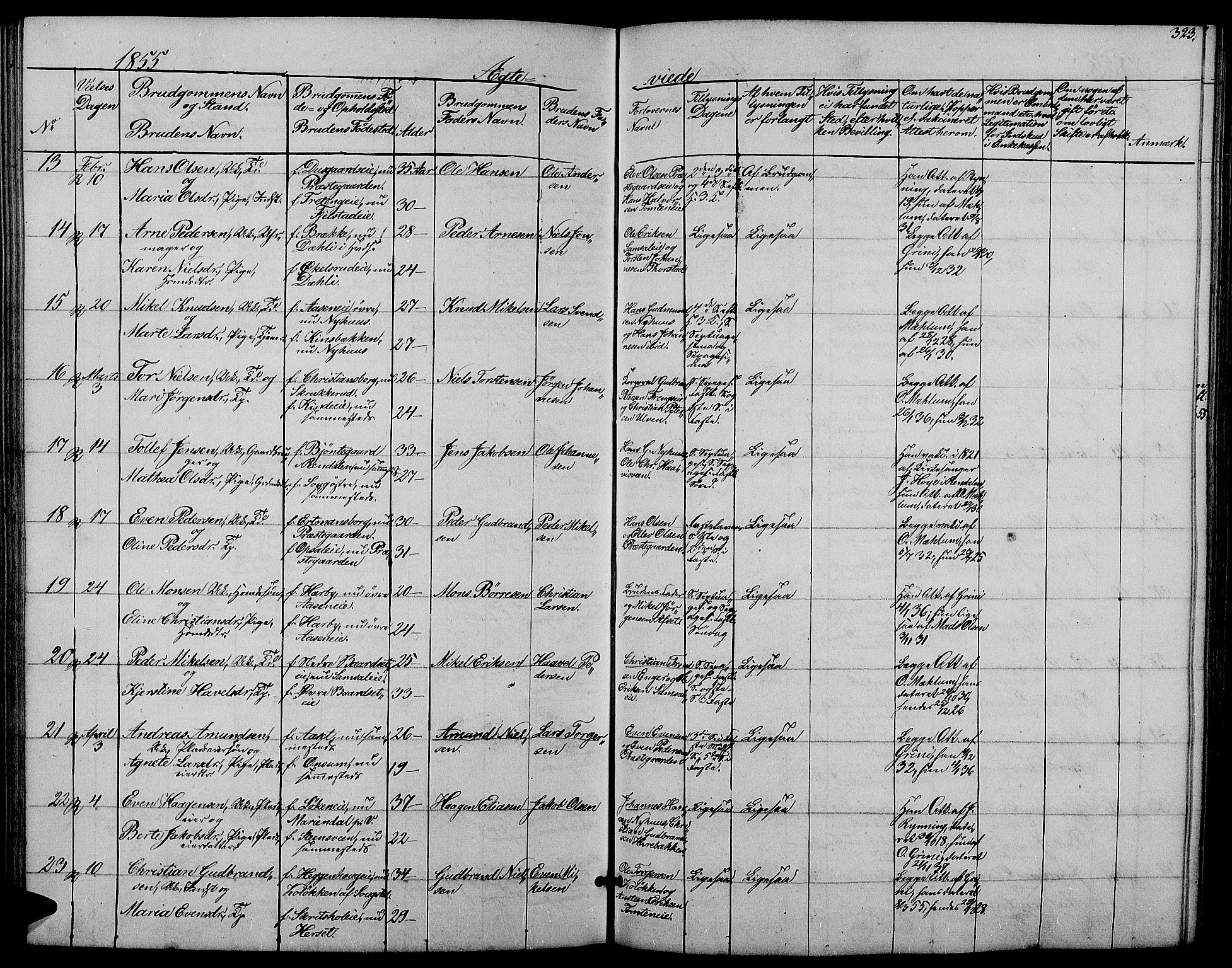 Ringsaker prestekontor, AV/SAH-PREST-014/L/La/L0006: Parish register (copy) no. 6, 1851-1860, p. 323