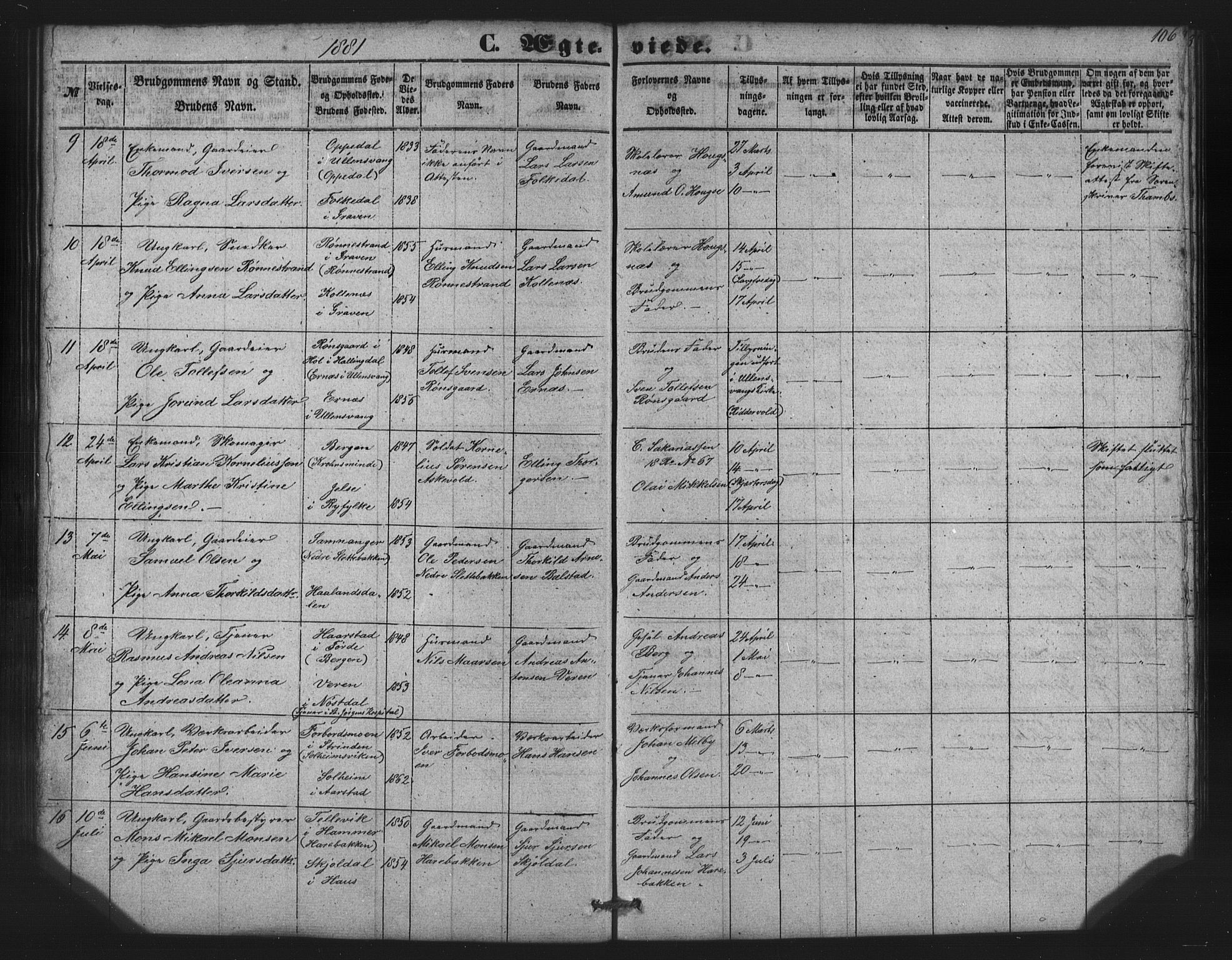 St. Jørgens hospital og Årstad sokneprestembete, AV/SAB-A-99934: Parish register (copy) no. A 7, 1854-1886, p. 106