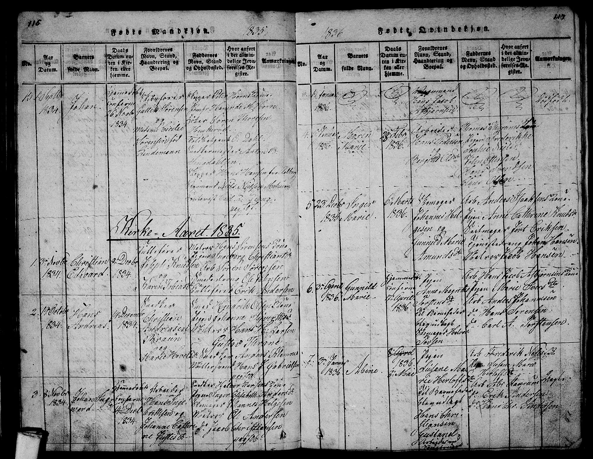 Larvik kirkebøker, AV/SAKO-A-352/G/Gb/L0001: Parish register (copy) no. II 1, 1818-1843, p. 116-117