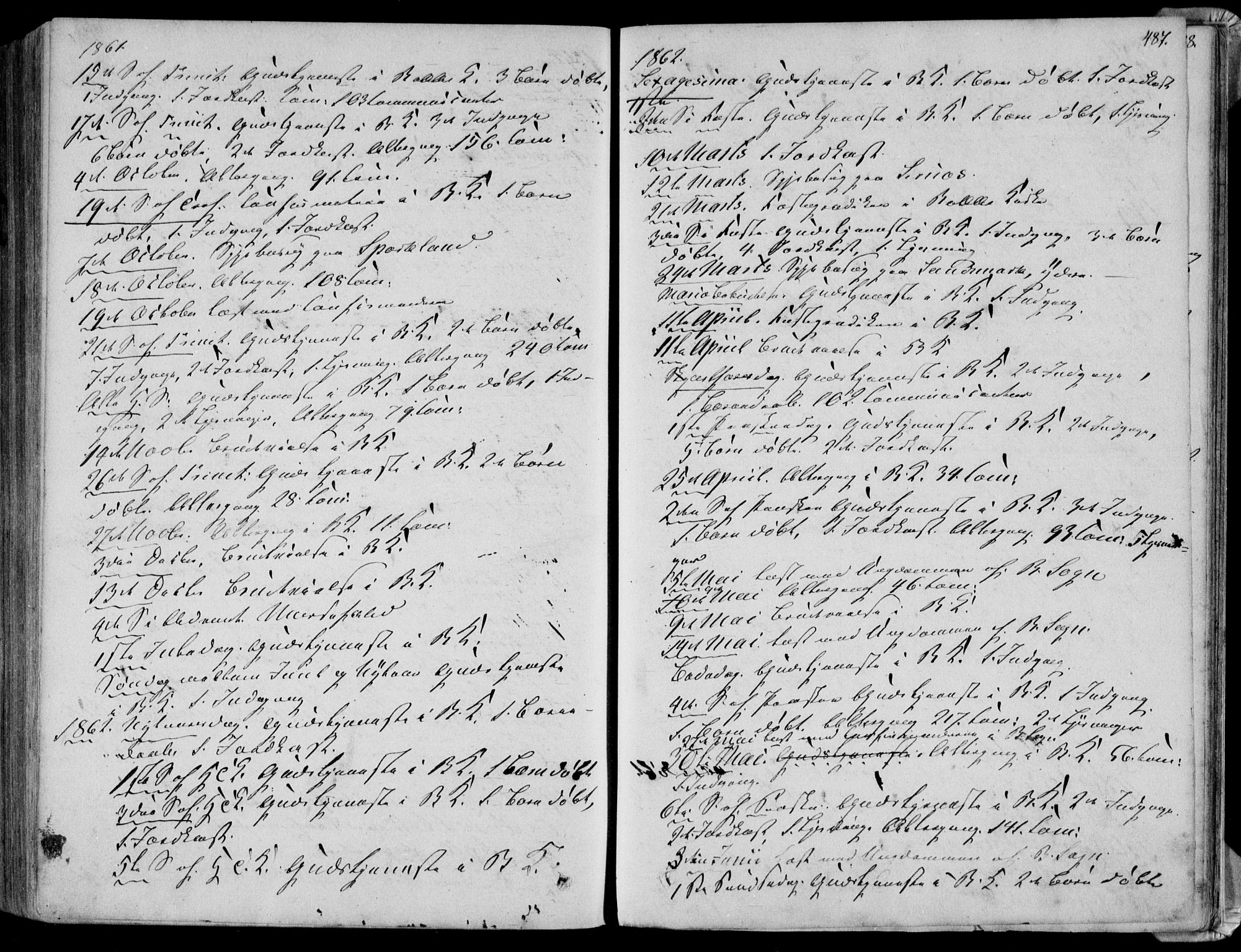 Bakke sokneprestkontor, SAK/1111-0002/F/Fa/Faa/L0006: Parish register (official) no. A 6, 1855-1877, p. 487