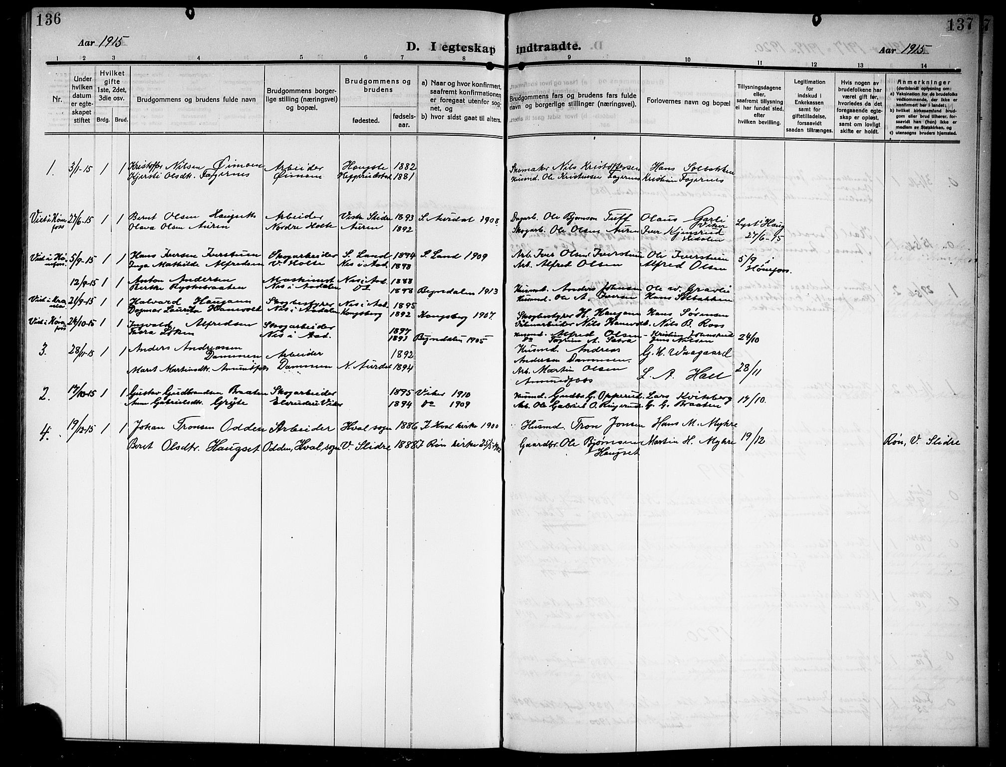 Ådal kirkebøker, SAKO/A-248/G/Gb/L0002: Parish register (copy) no. II 2, 1909-1920, p. 136-137