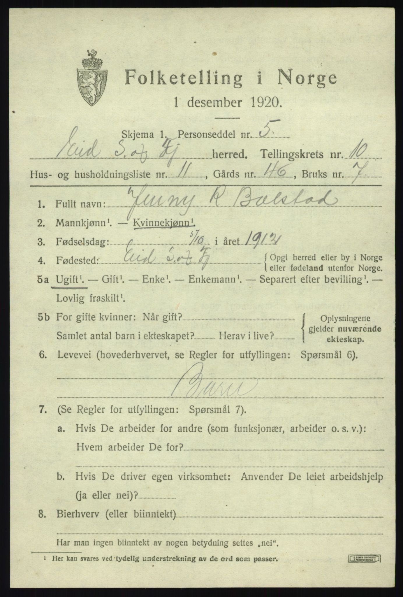 SAB, 1920 census for Eid, 1920, p. 5108