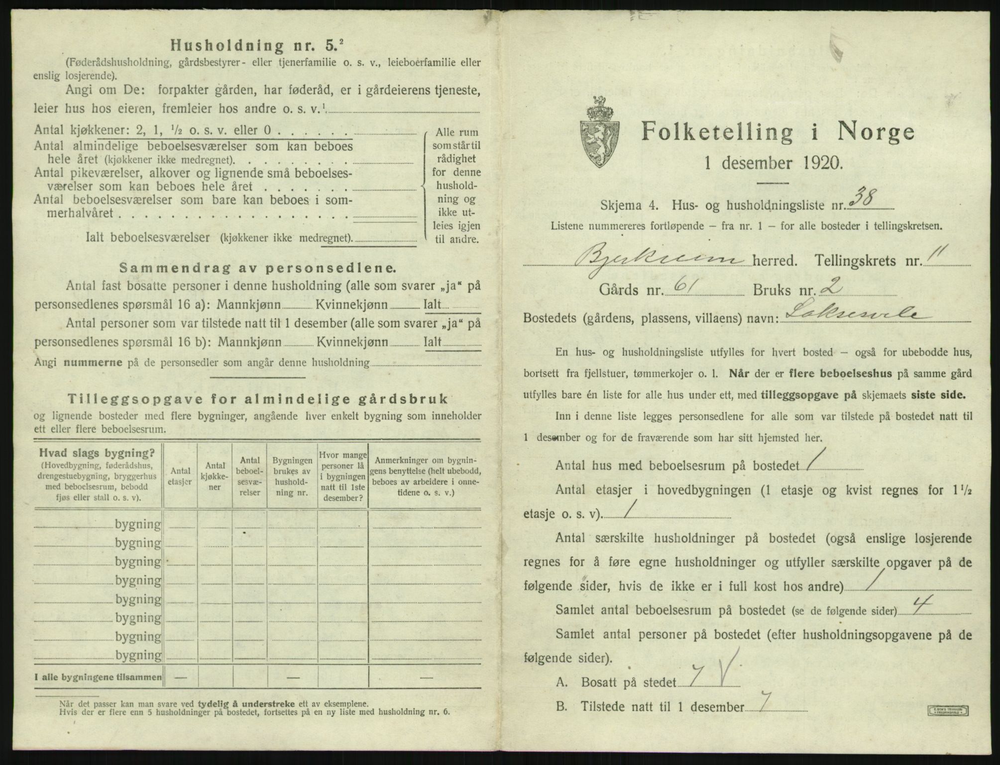 SAST, 1920 census for Bjerkreim, 1920, p. 578